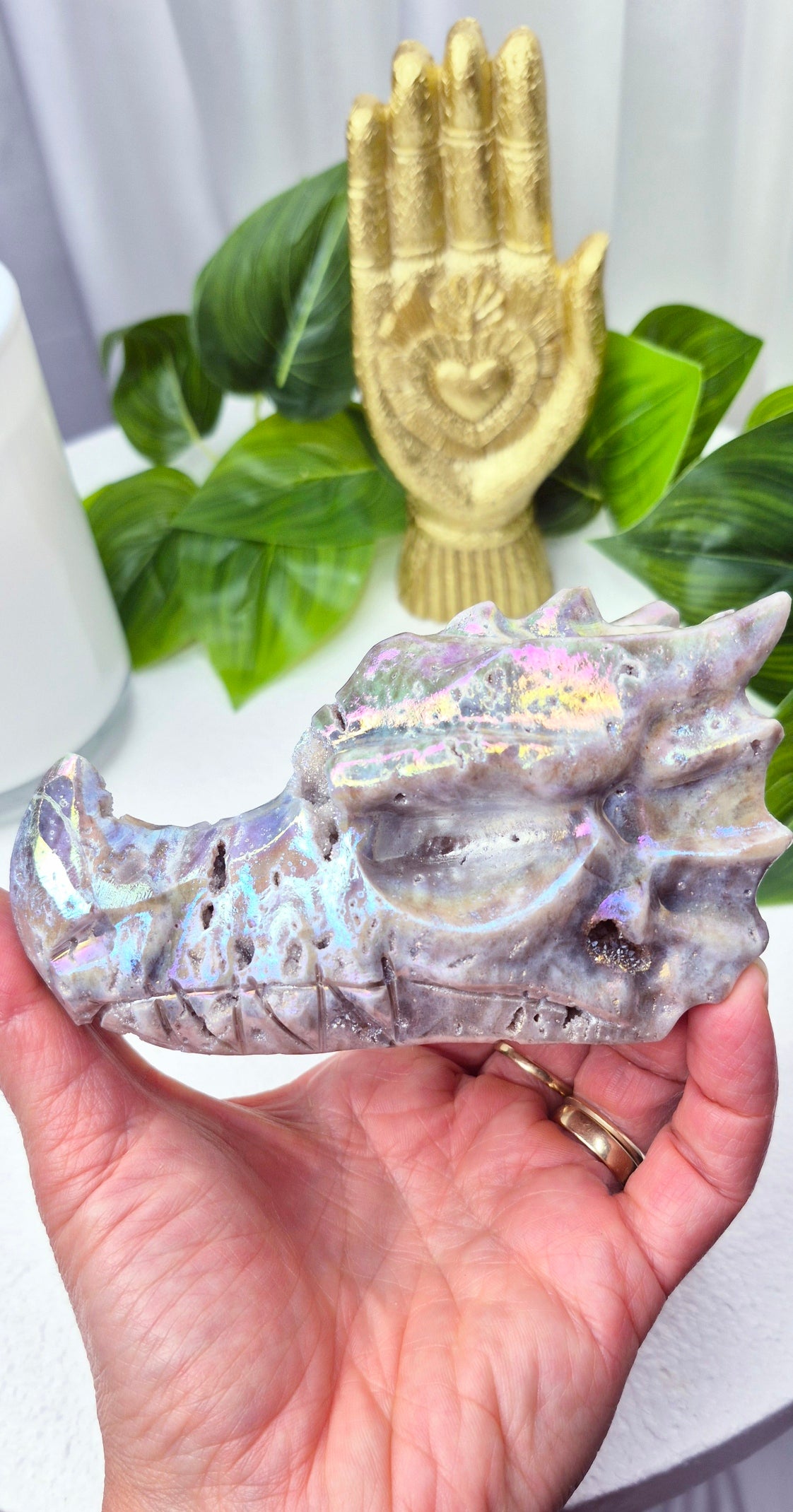 Aura Coated Sphalerite Dragon Head Carving #A