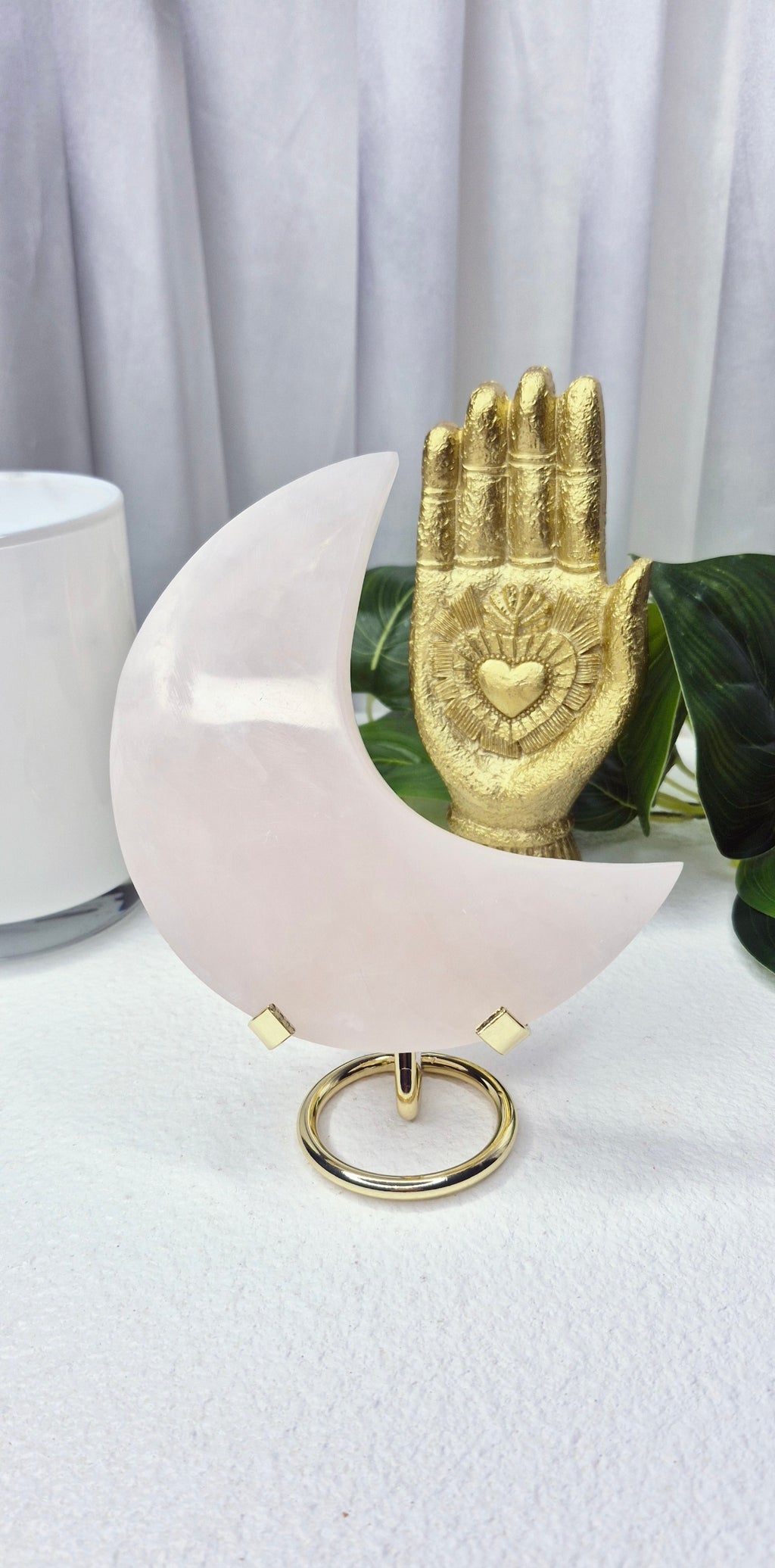 Pink Mangano Moon Carving on Stand