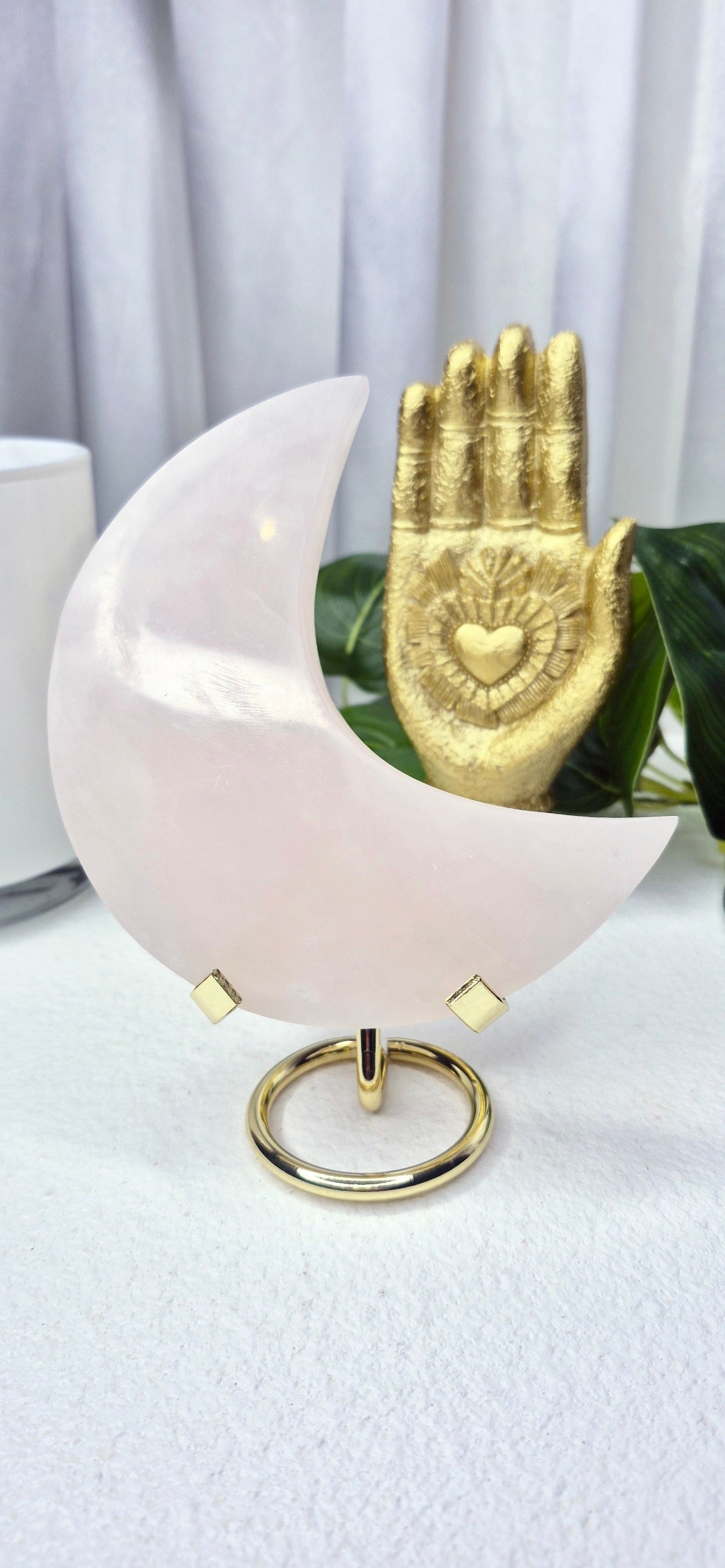 Pink Mangano Moon Carving on Stand