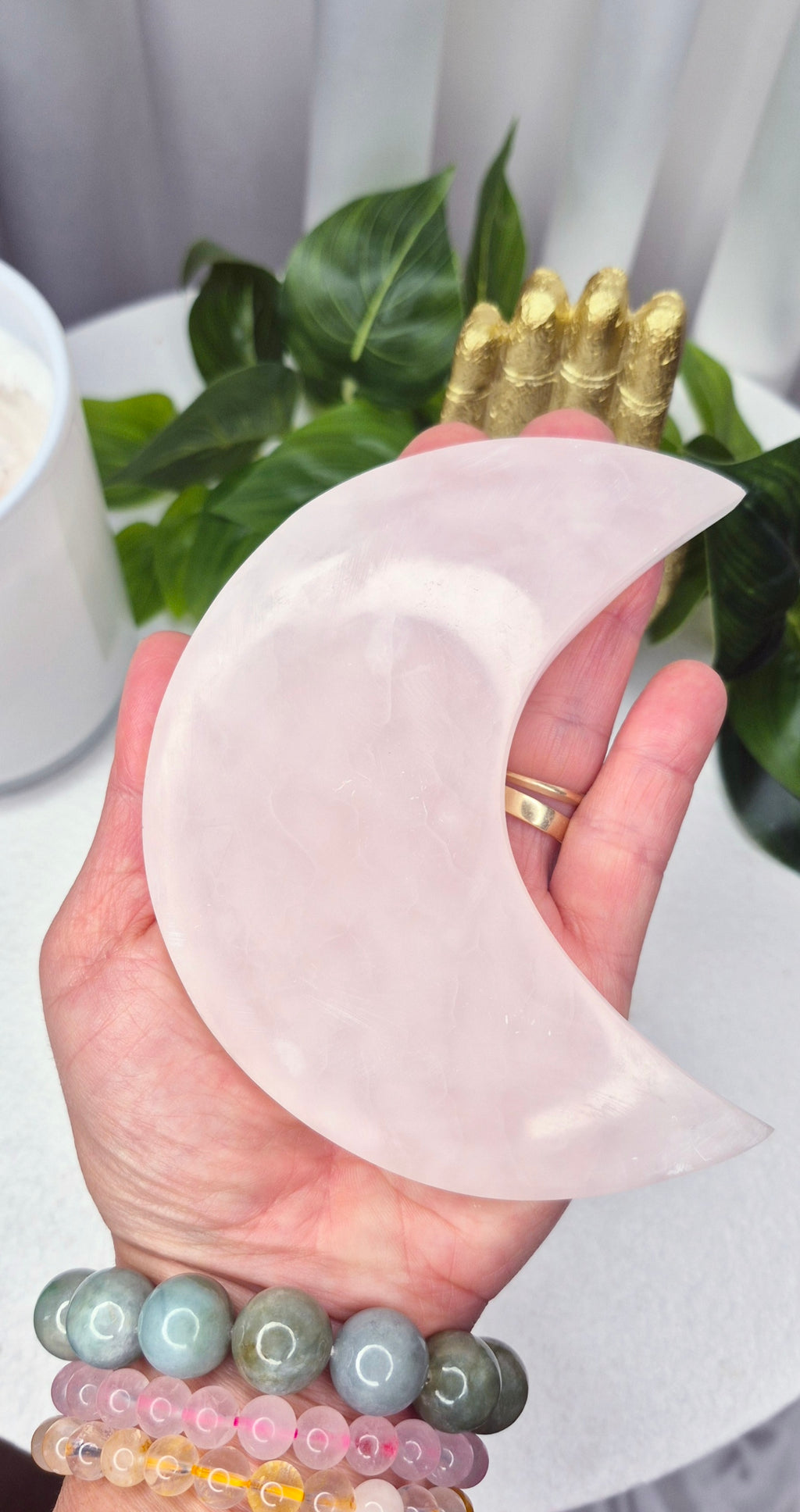 Pink Mangano Moon Carving on Stand