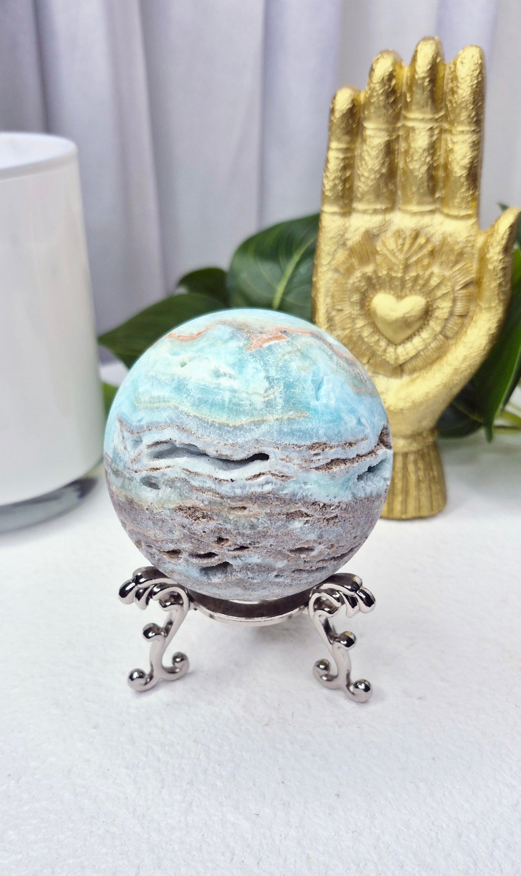 Aragonite Sphere on Stand