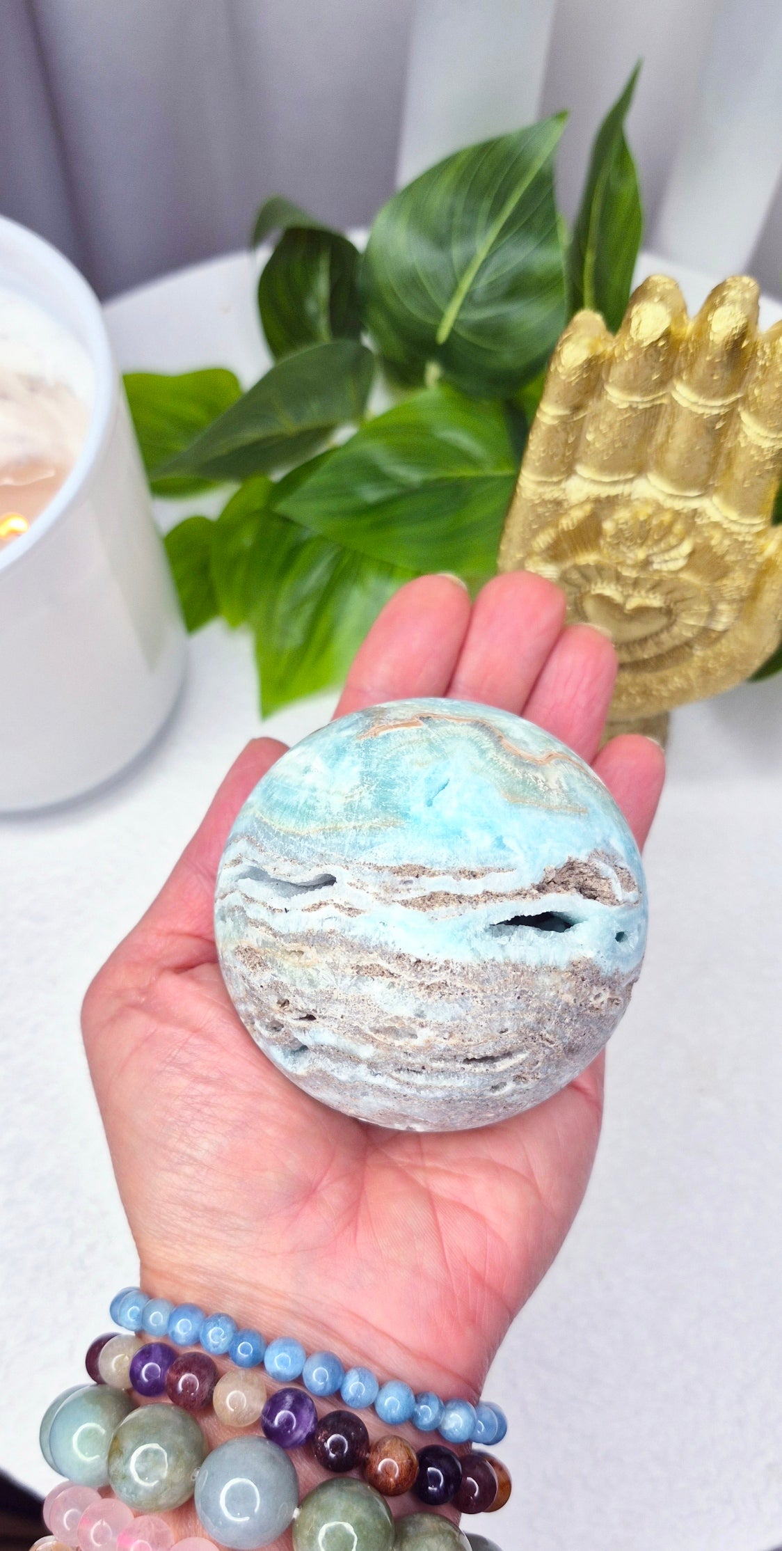 Aragonite Sphere on Stand