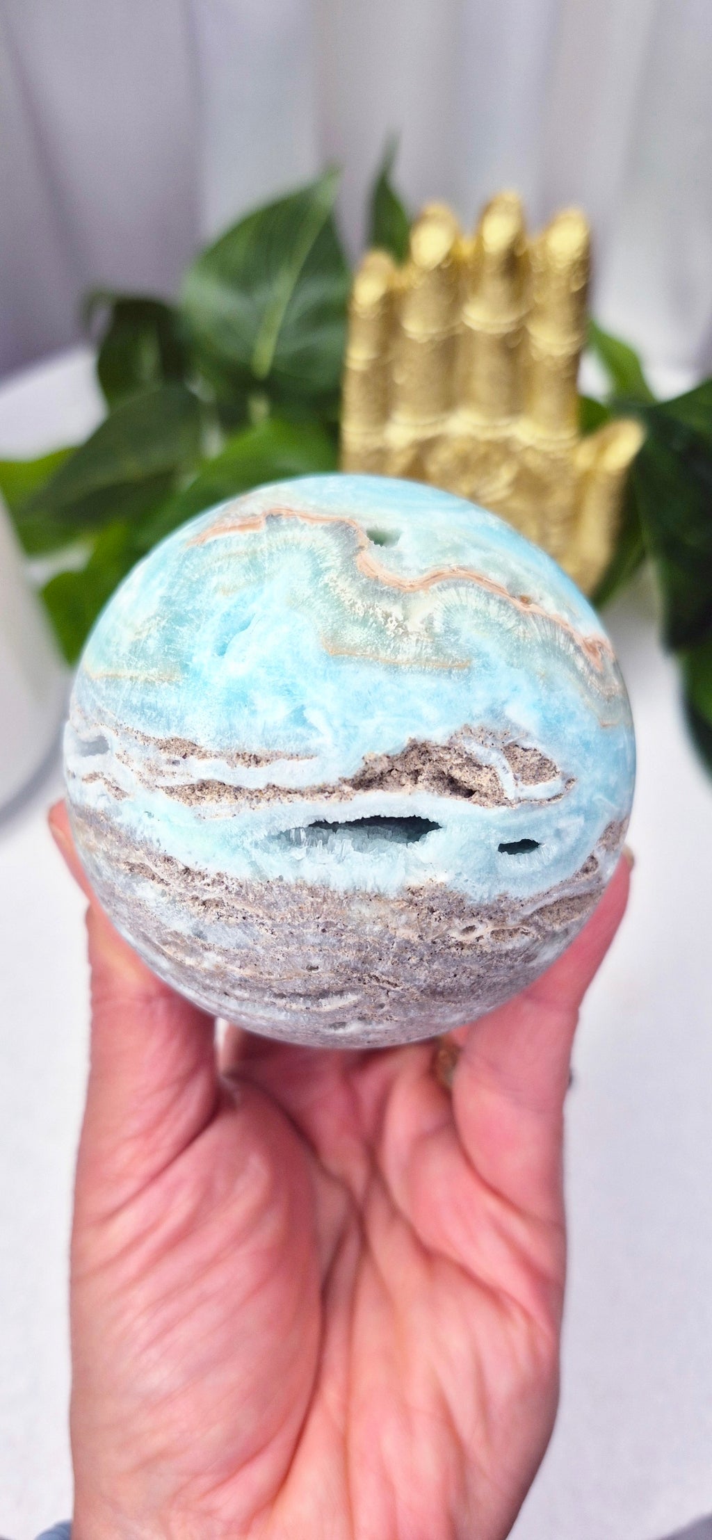 Aragonite Sphere on Stand