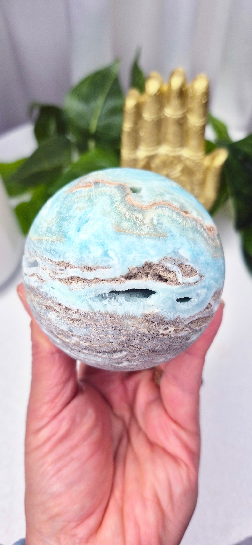 Aragonite Sphere on Stand