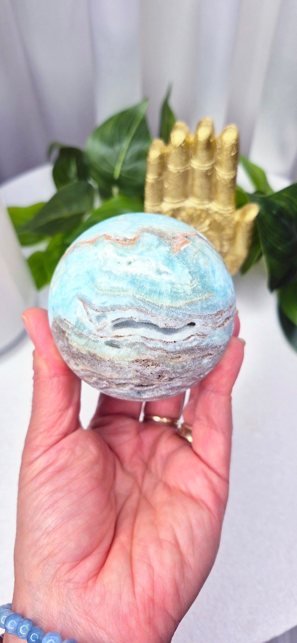Aragonite Sphere on Stand