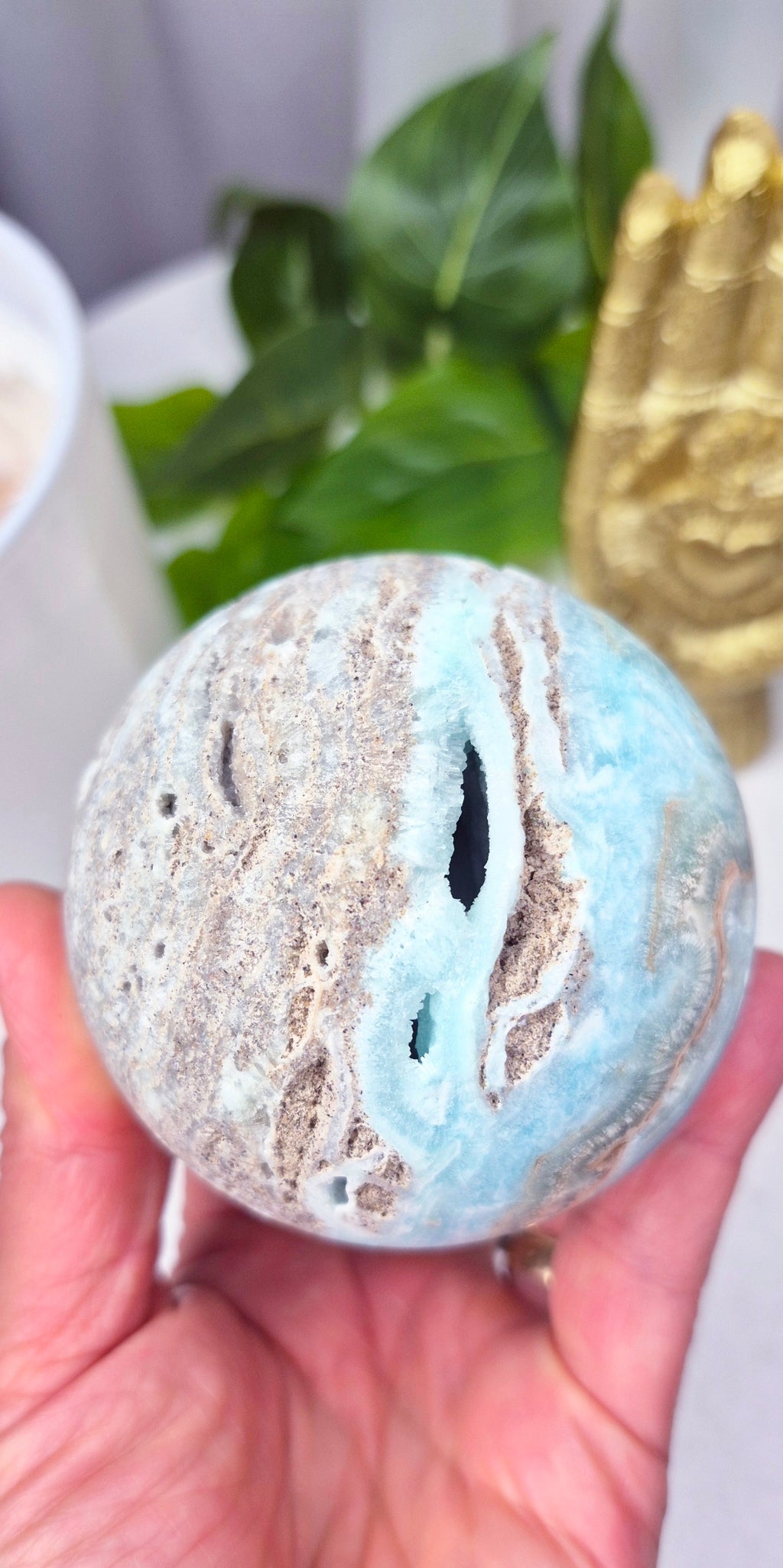 Aragonite Sphere on Stand