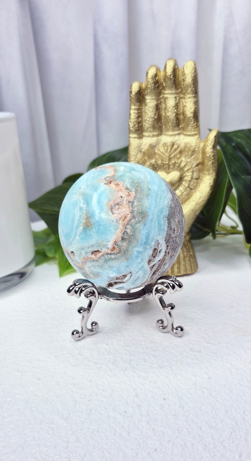 Aragonite Sphere on Stand