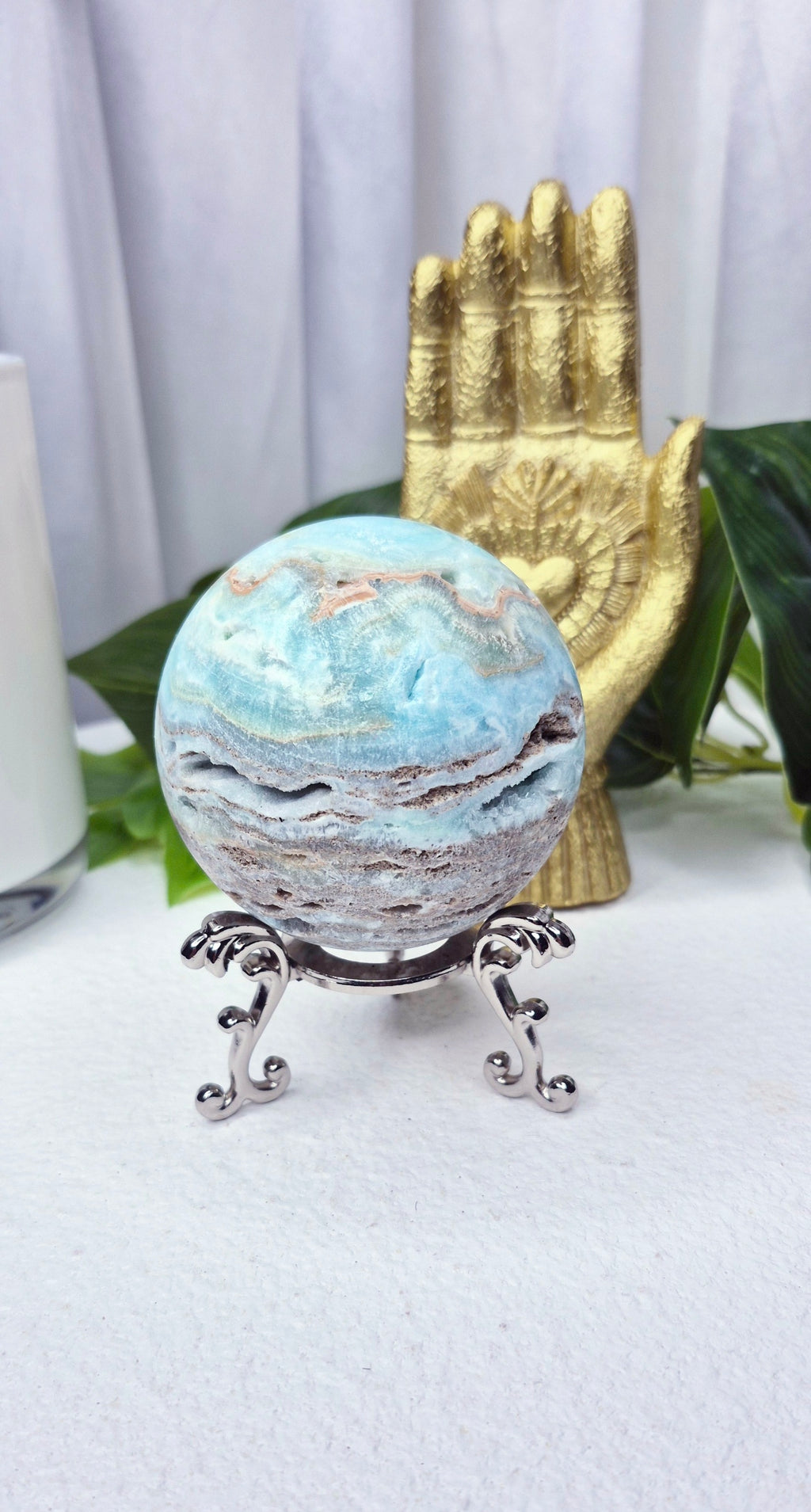 Aragonite Sphere on Stand
