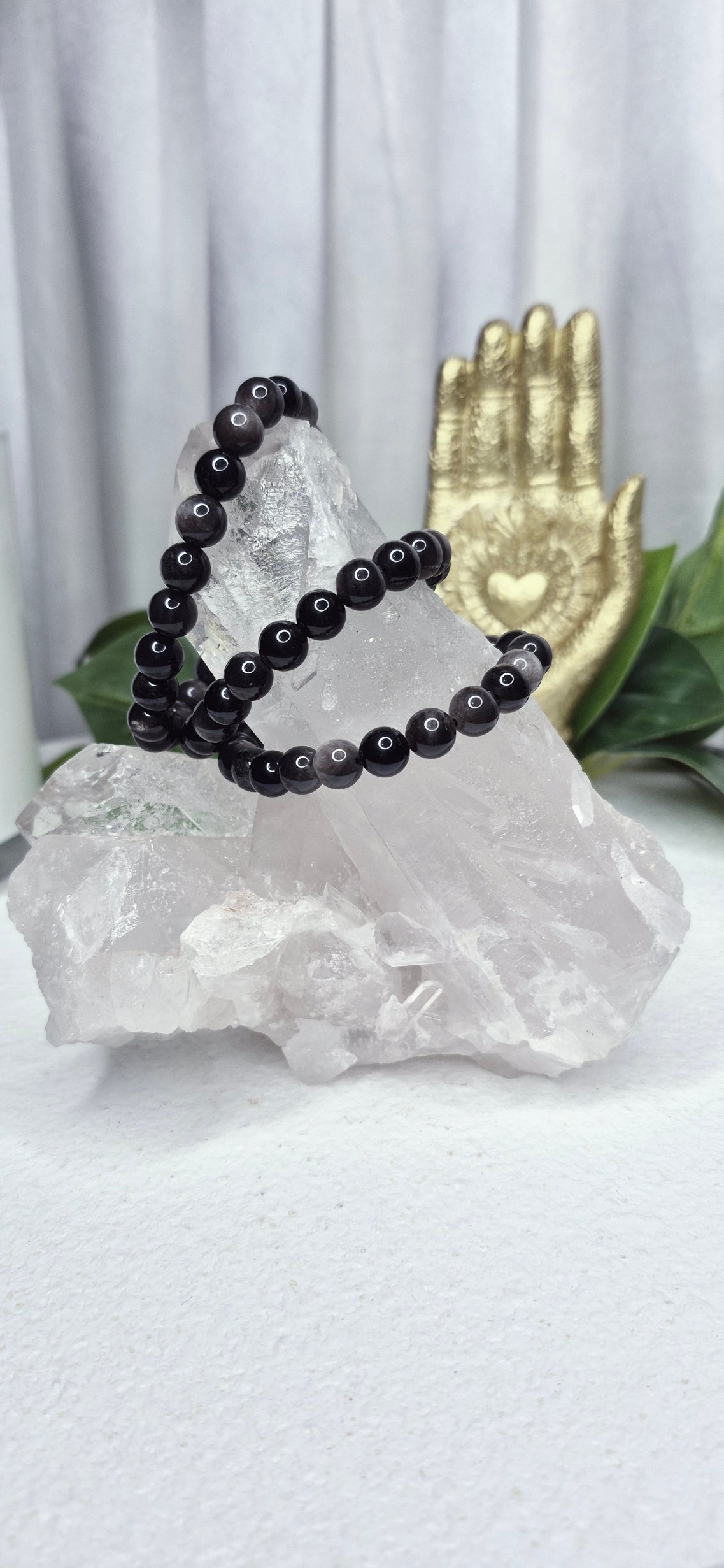 Silver Sheen Obsidian Beaded Bracelet