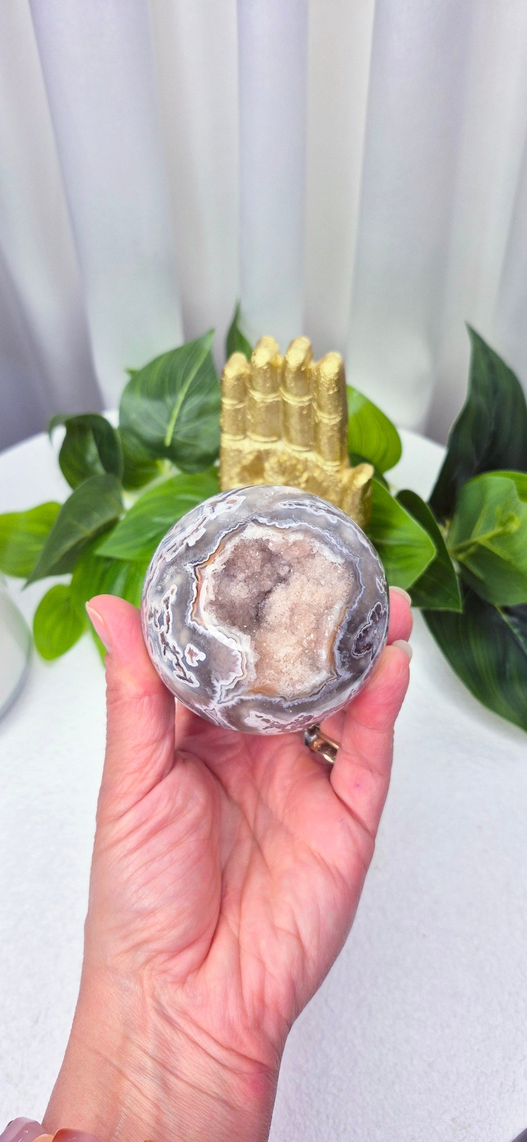 Mexican Crazy Lace Agate Sphere with Dazzling Druzy centre