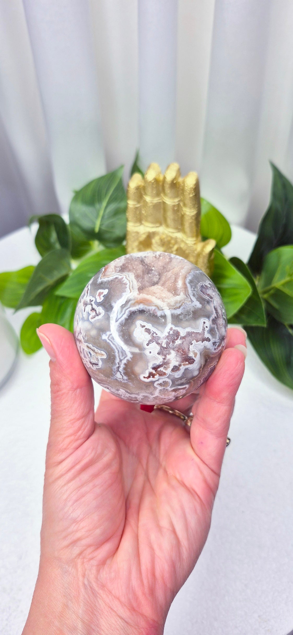 Mexican Crazy Lace Agate Sphere with Dazzling Druzy centre