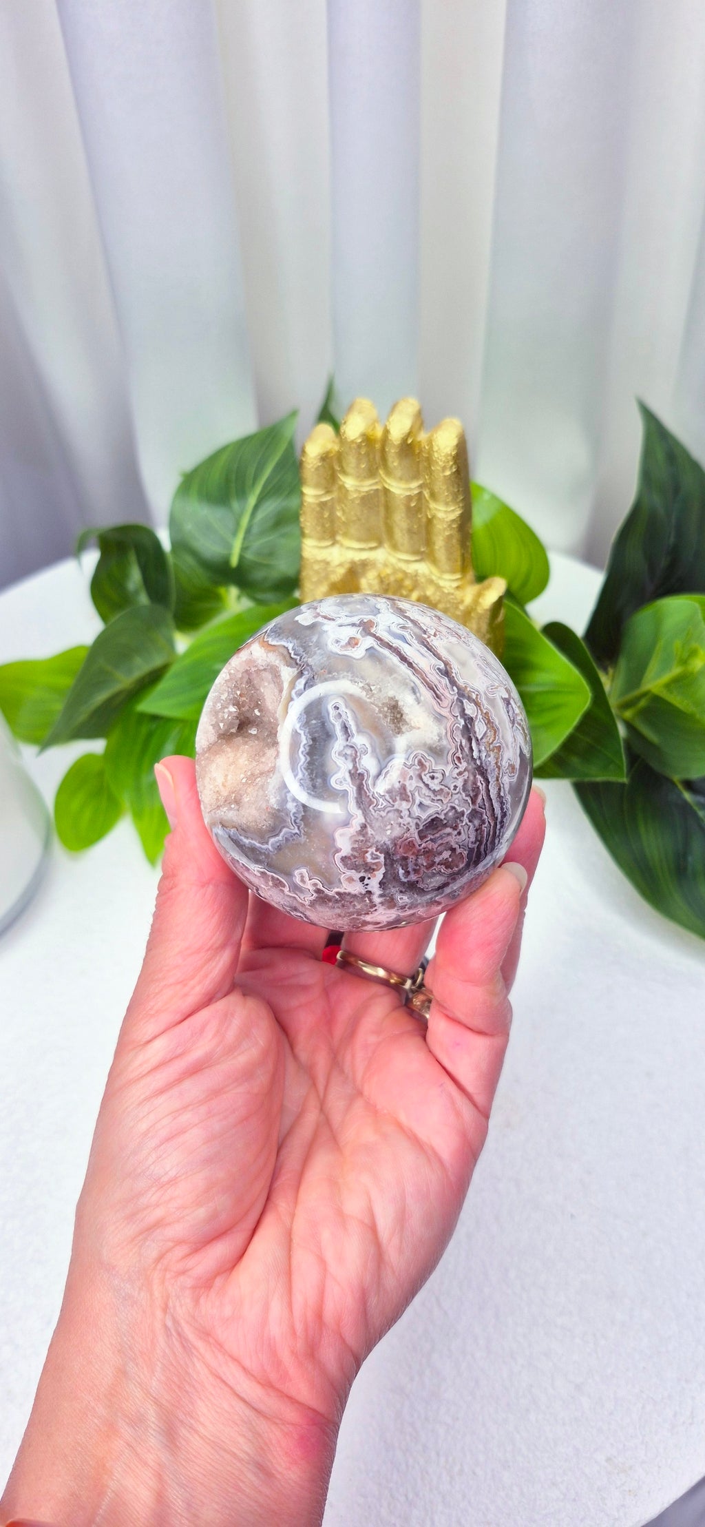 Mexican Crazy Lace Agate Sphere with Dazzling Druzy centre