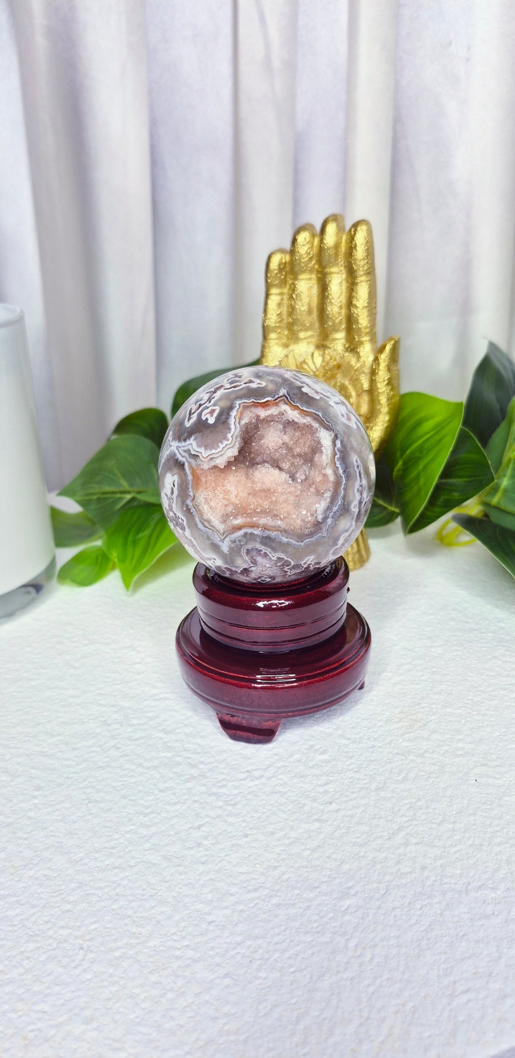 Mexican Crazy Lace Agate Sphere with Dazzling Druzy centre