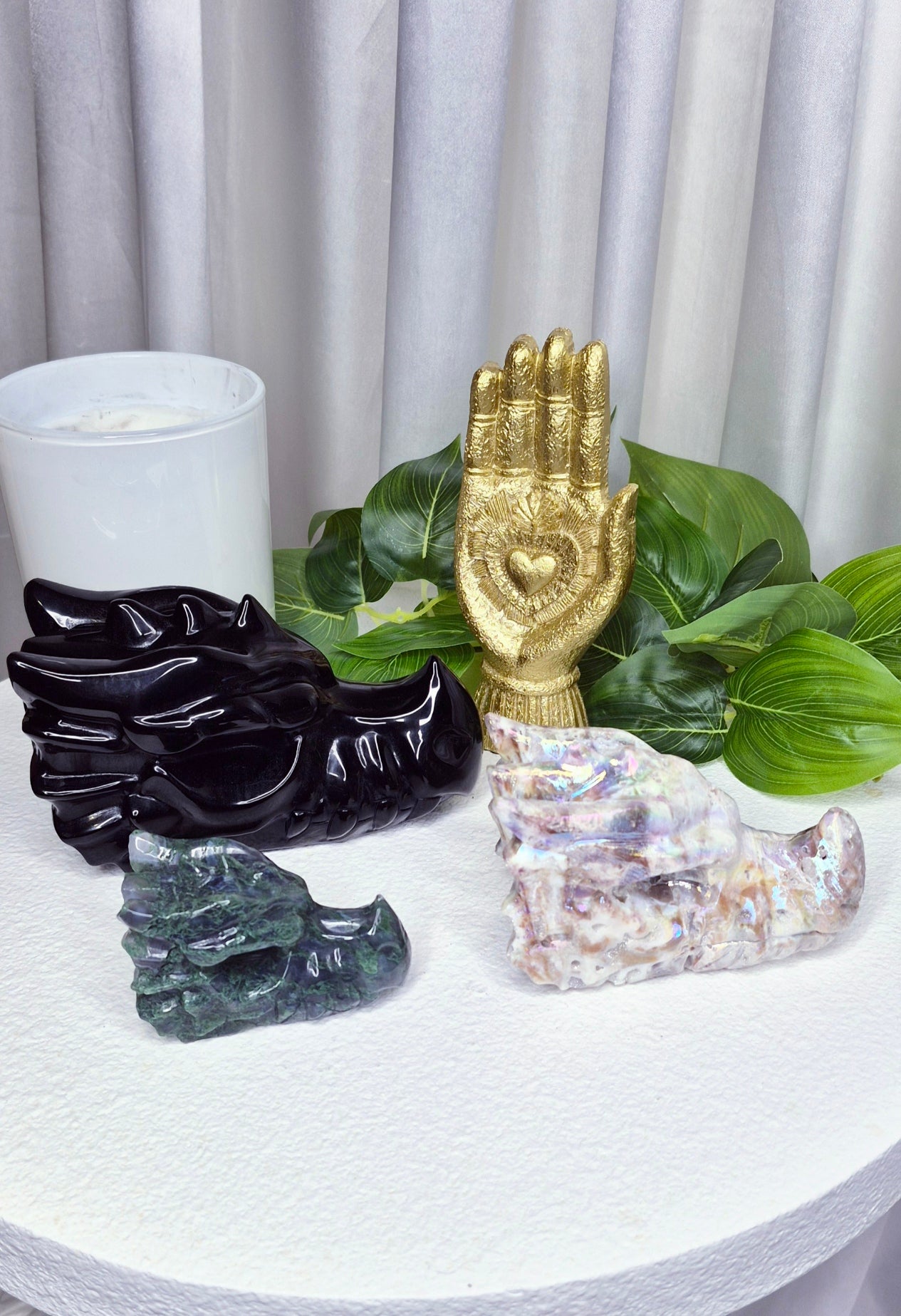 Moss Agate Dragon Heaad Carving