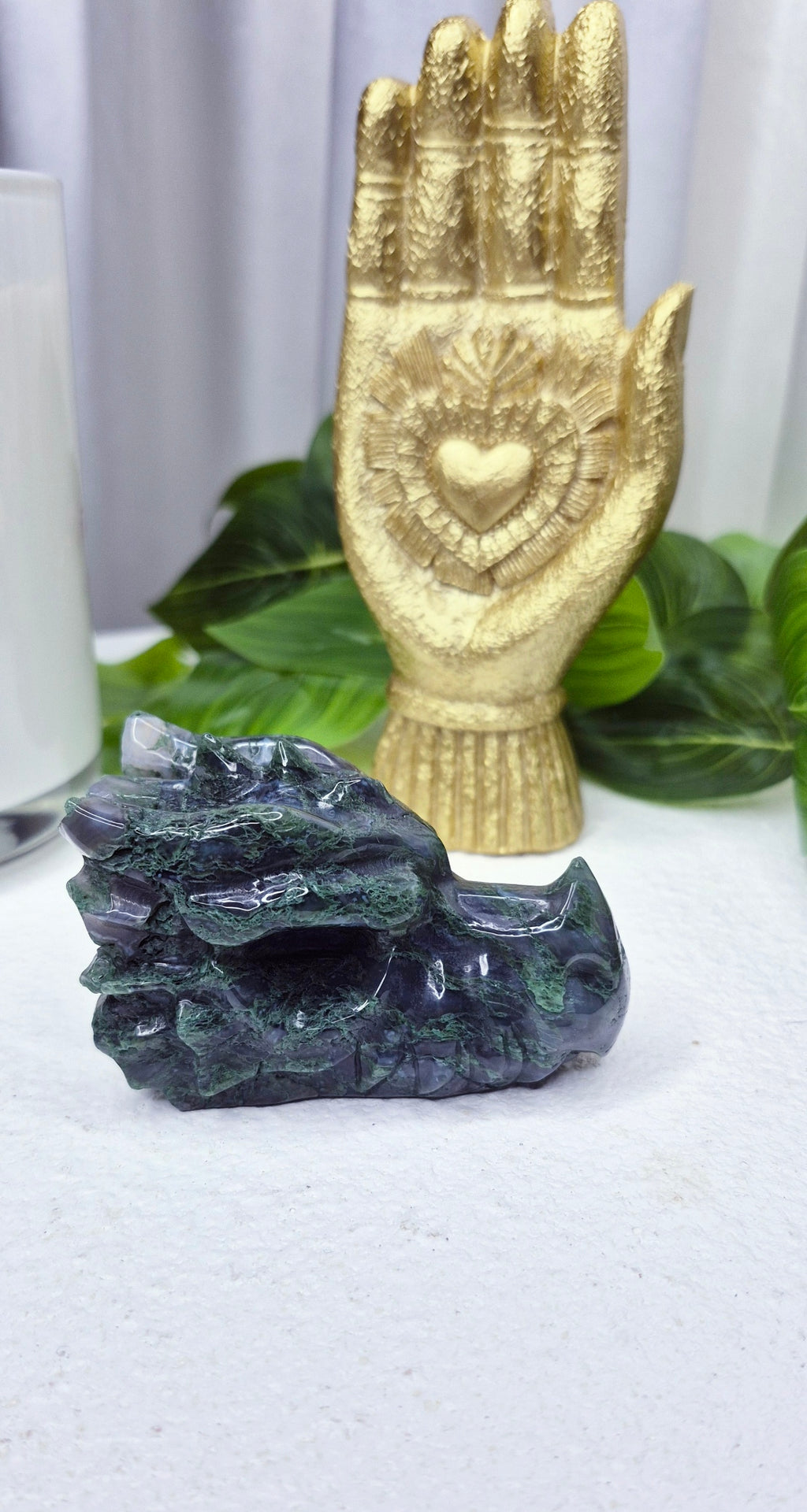 Moss Agate Dragon Heaad Carving