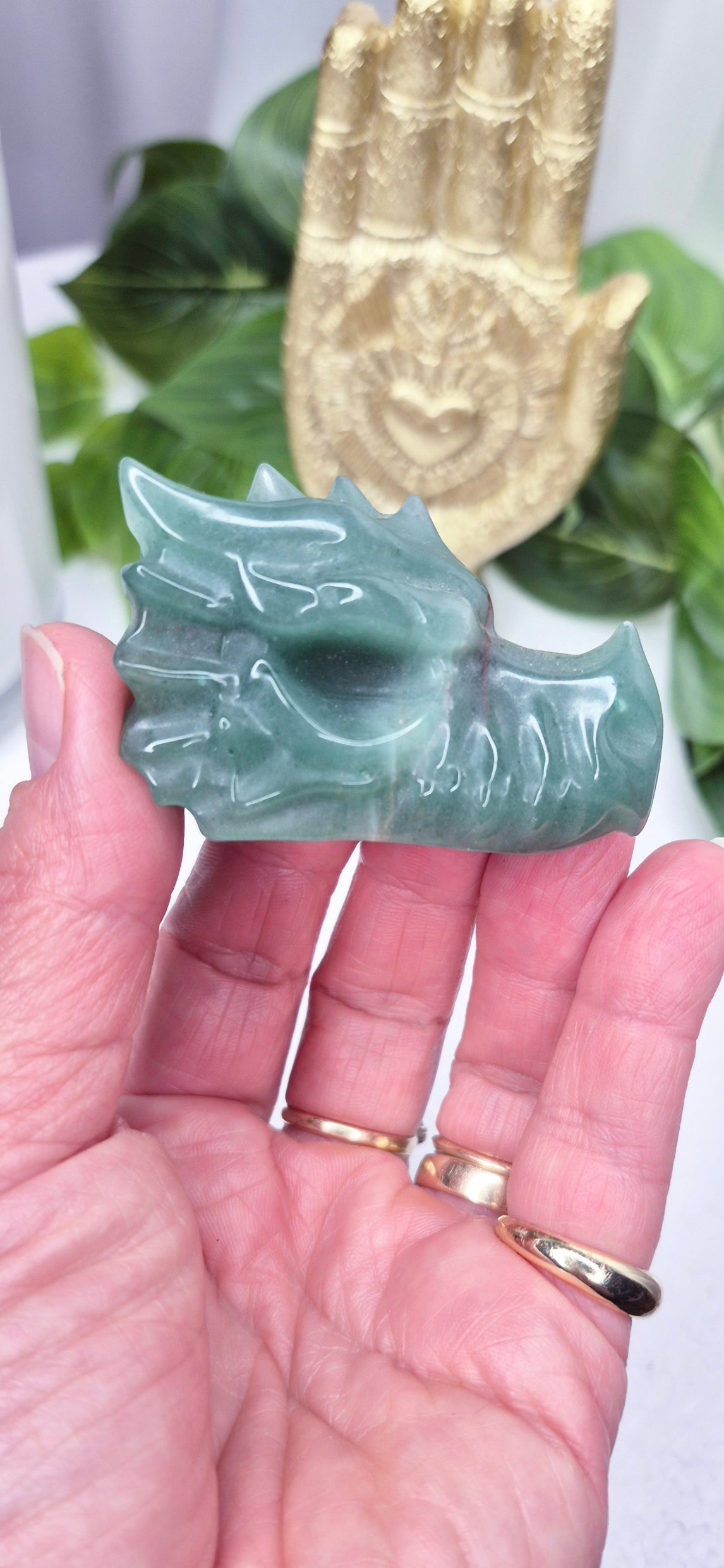 Green Aventurine Dragon Head Carving