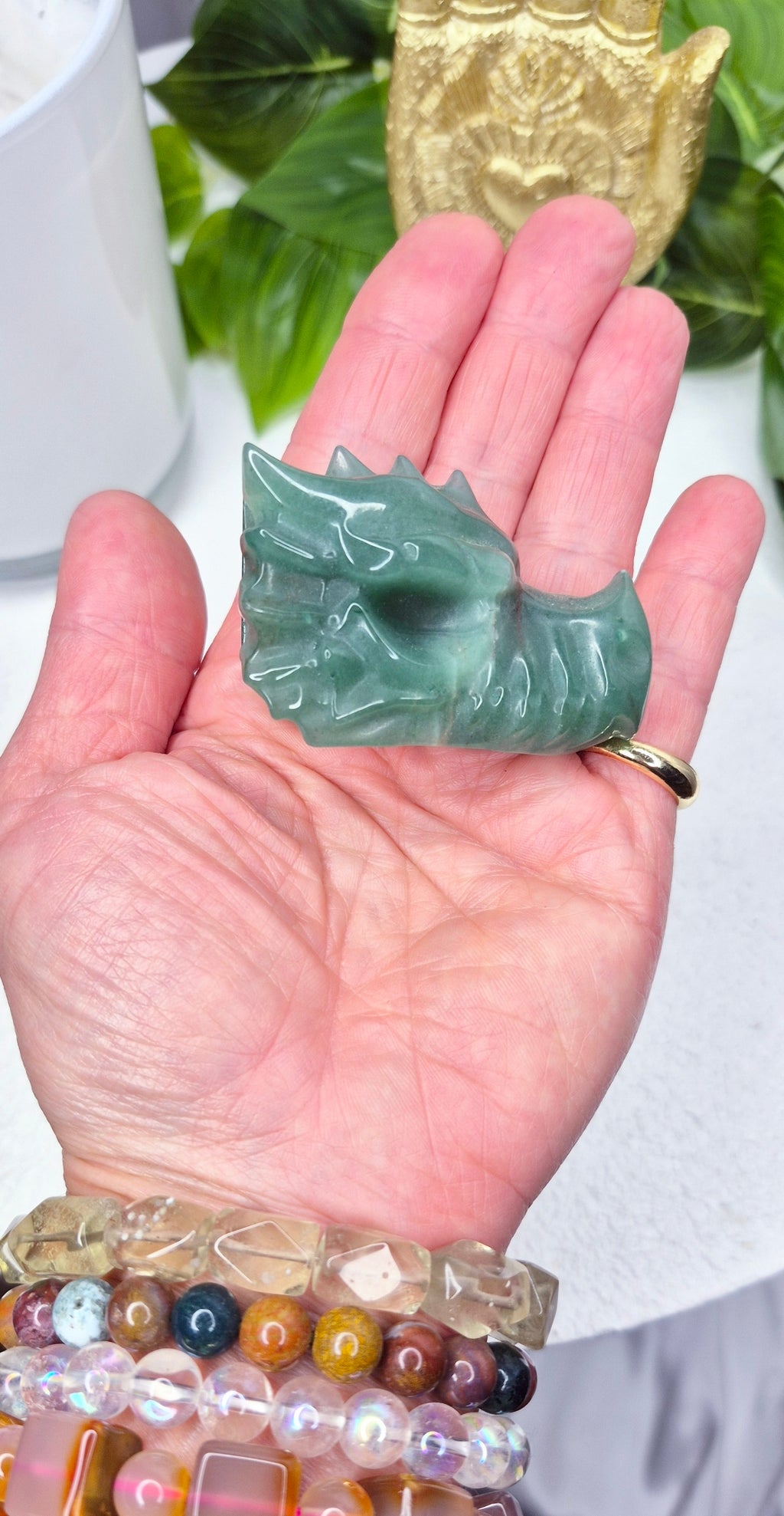 Green Aventurine Dragon Head Carving