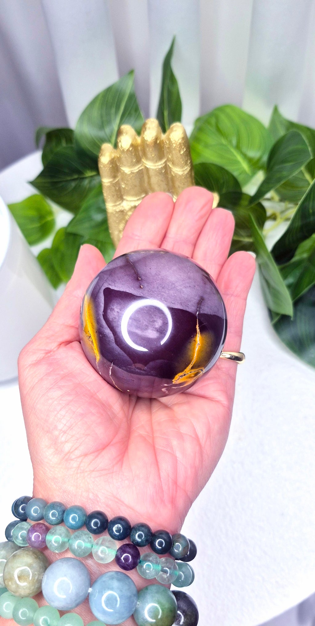 Purple x Yellow Mookaite Sphere on Stand