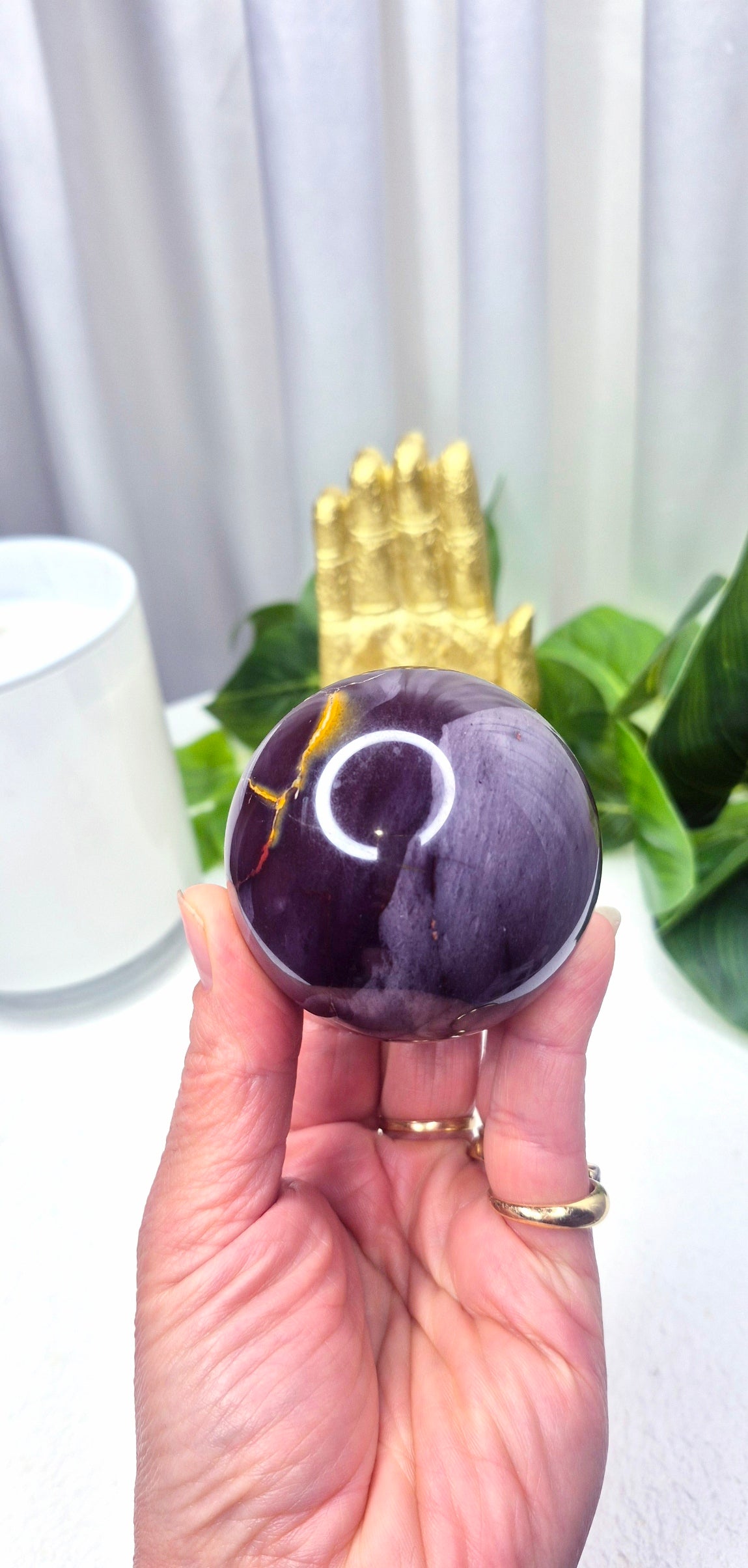 Purple x Yellow Mookaite Sphere on Stand