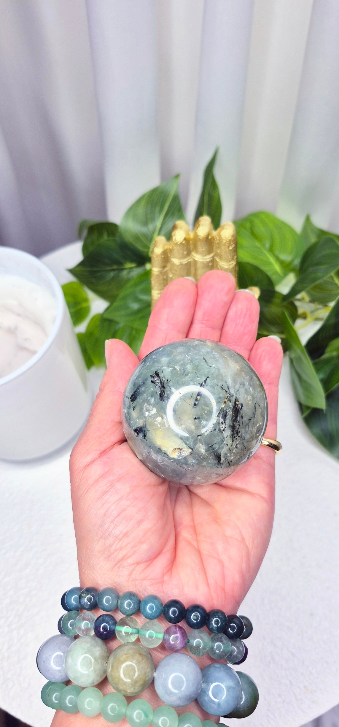 Prehnite Sphere on Stand