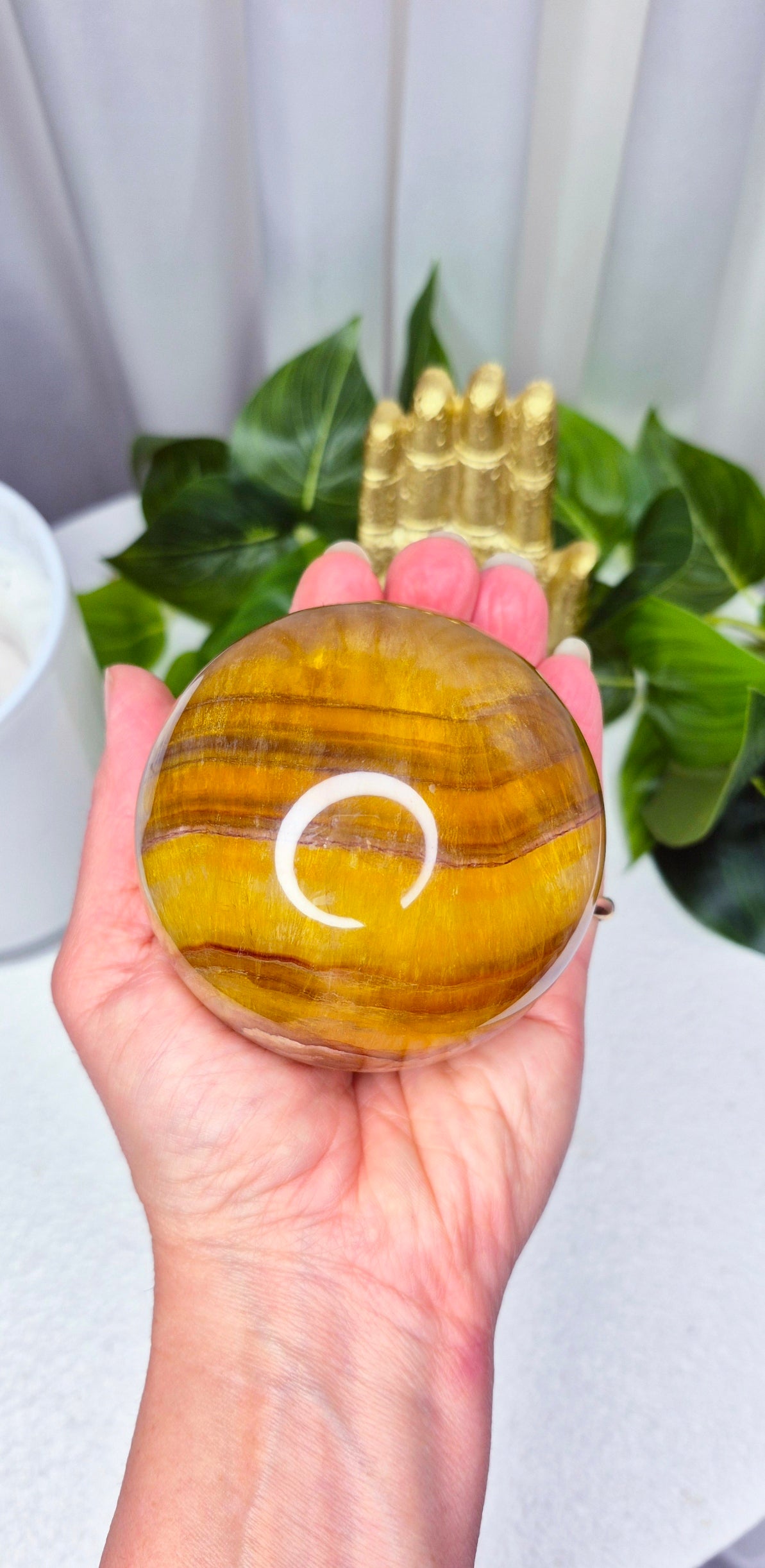 Yellow Fluorite Statement Sphere (rare) on Wooden Stand