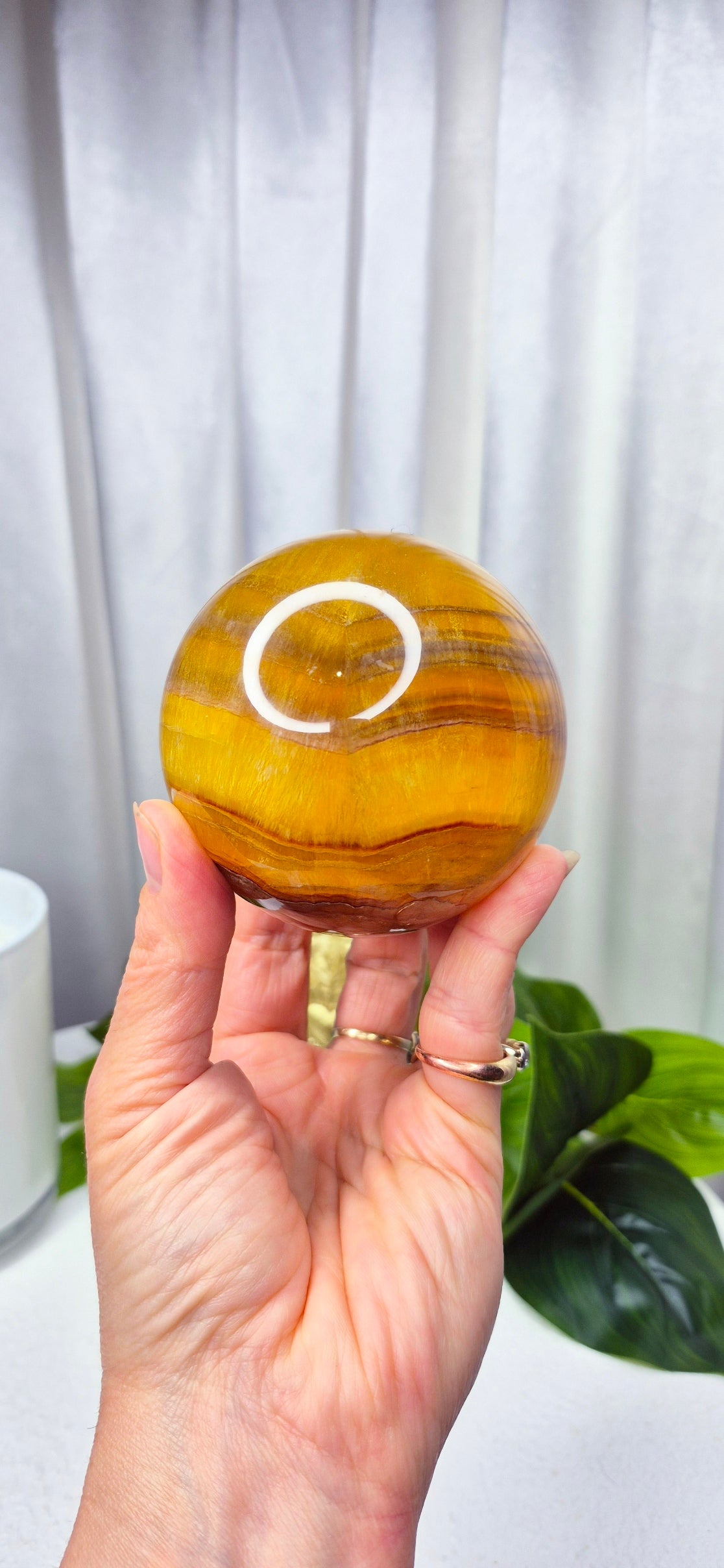 Yellow Fluorite Statement Sphere (rare) on Wooden Stand