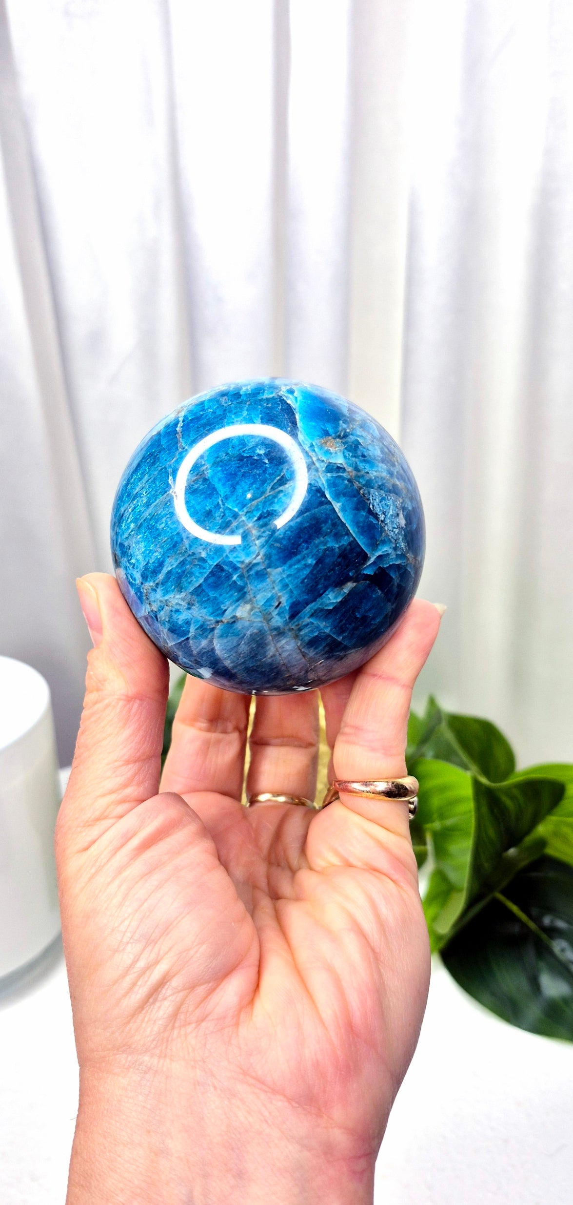 Premium Grade Blue Apatite Sphere on Wooden Stand