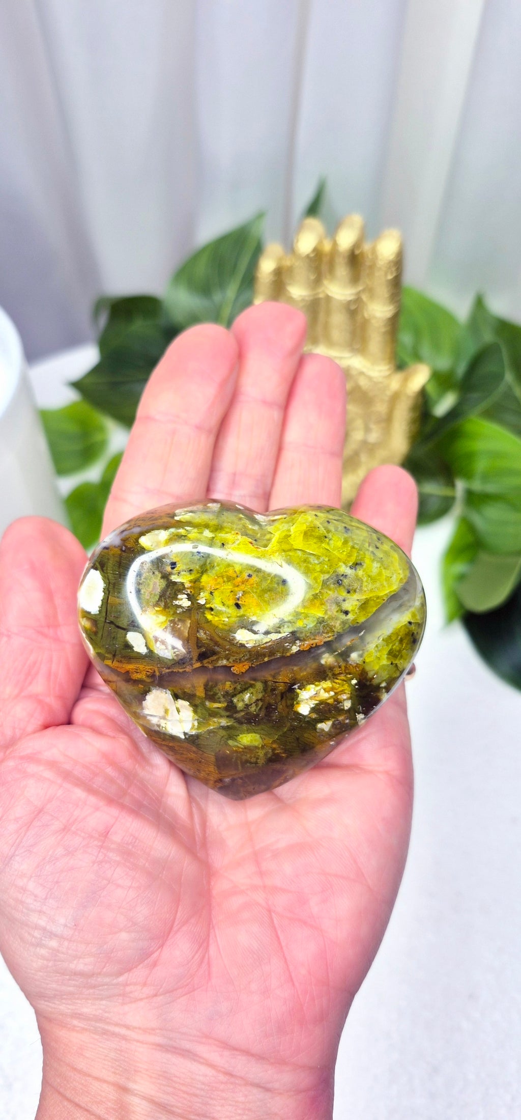 Madagascan Green Opal Heart Carving on Stand #B