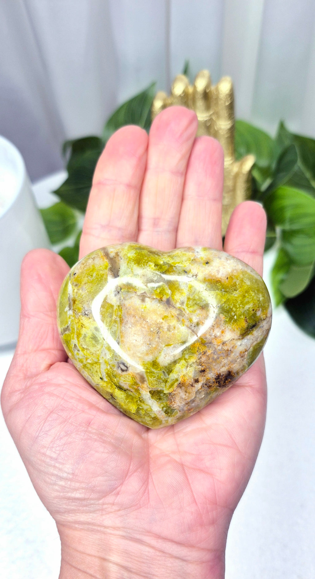 Madagascan Green Opal Heart Carving on Stand #A
