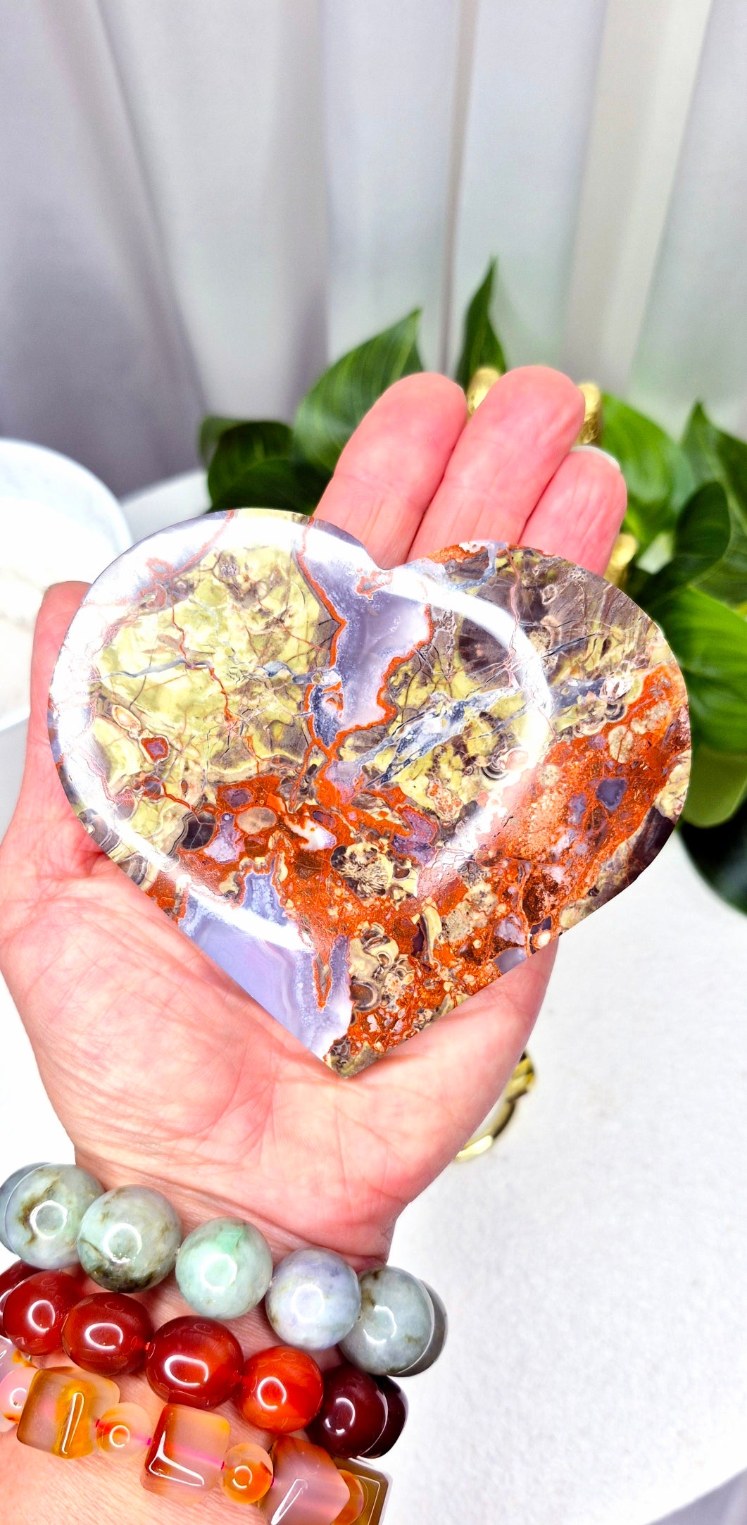 Money Agate Heart Carving on Stand
