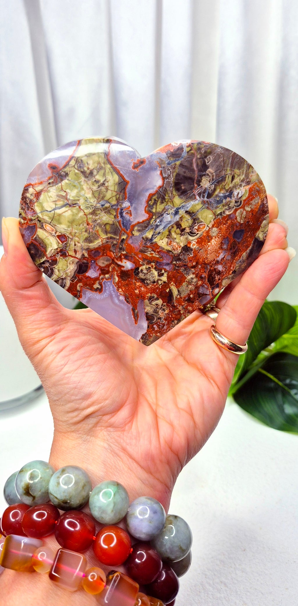 Money Agate Heart Carving on Stand