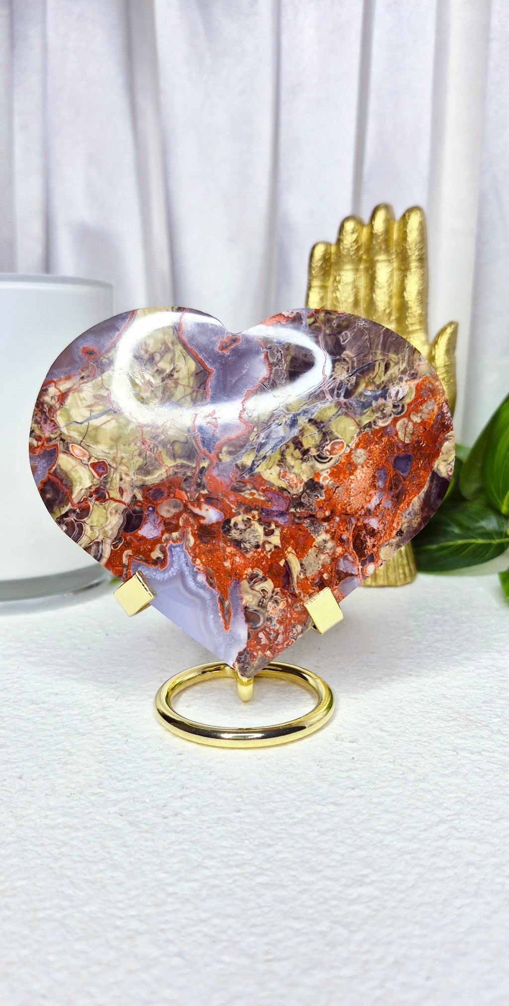 Money Agate Heart Carving on Stand