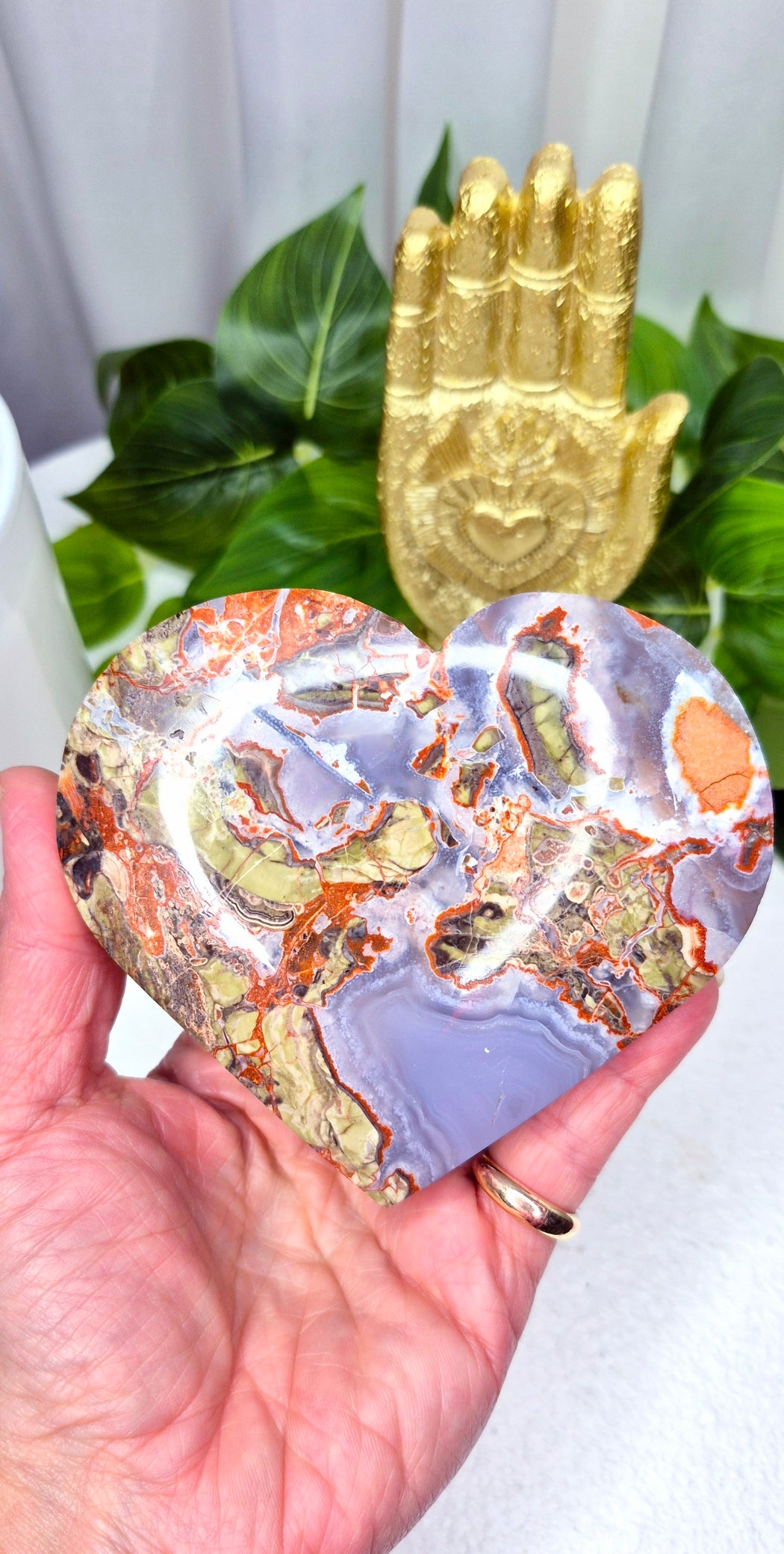 Money Agate Heart Carving on Stand
