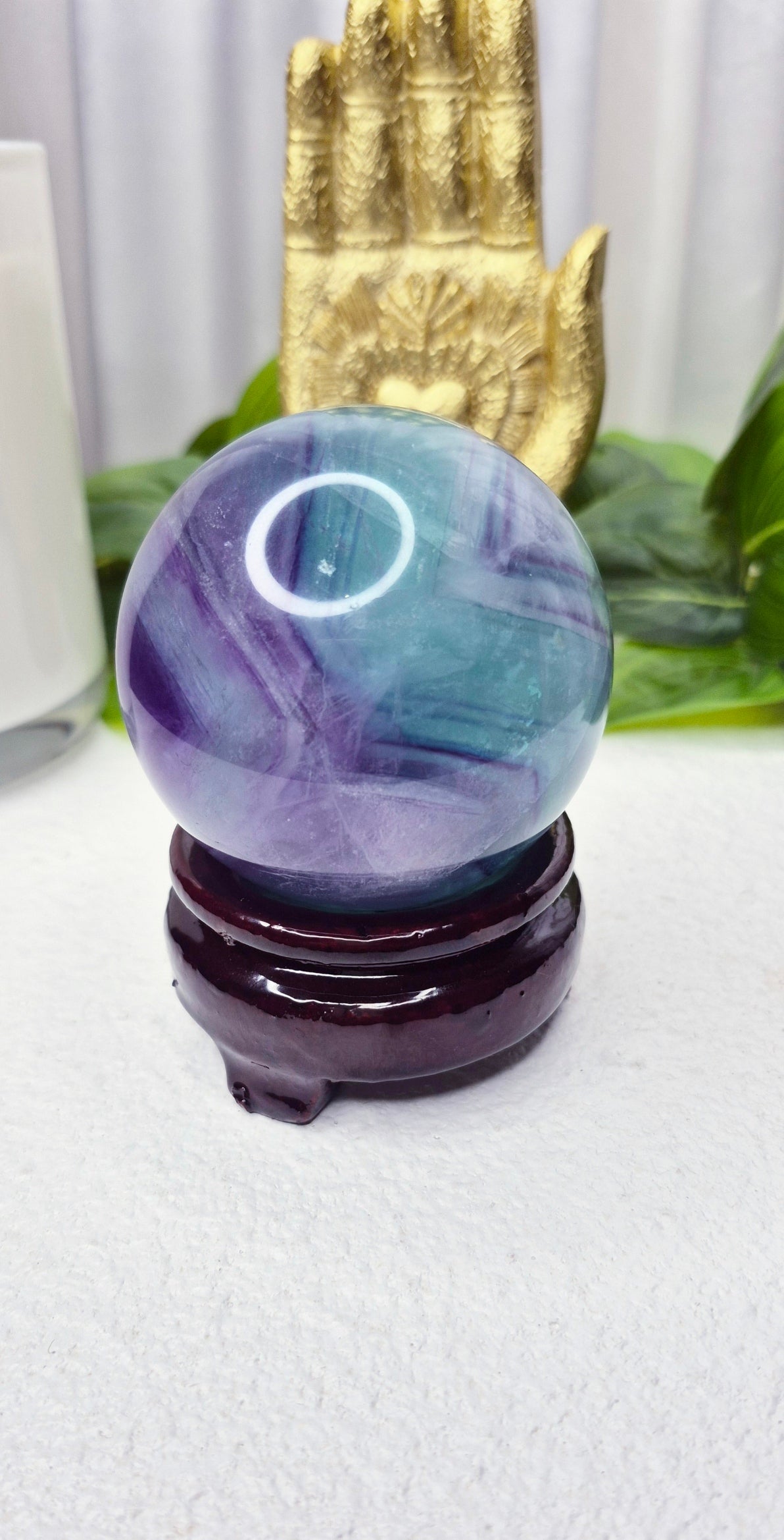 High Grade Rainbow Fluorite Sphere on Stand