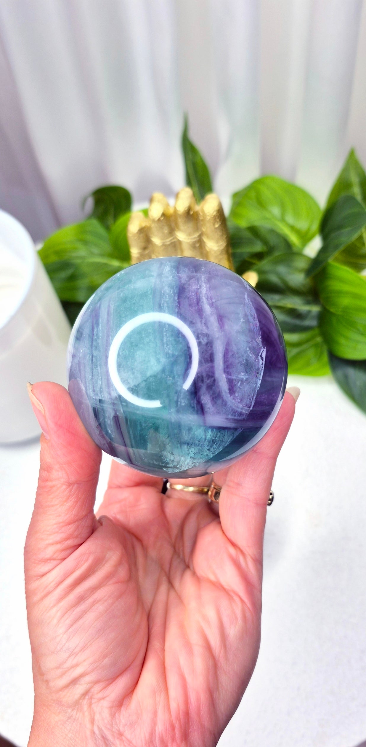 High Grade Rainbow Fluorite Sphere on Stand
