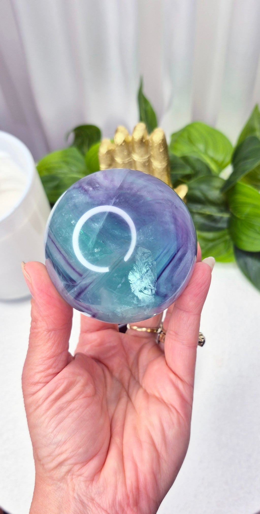 High Grade Rainbow Fluorite Sphere on Stand