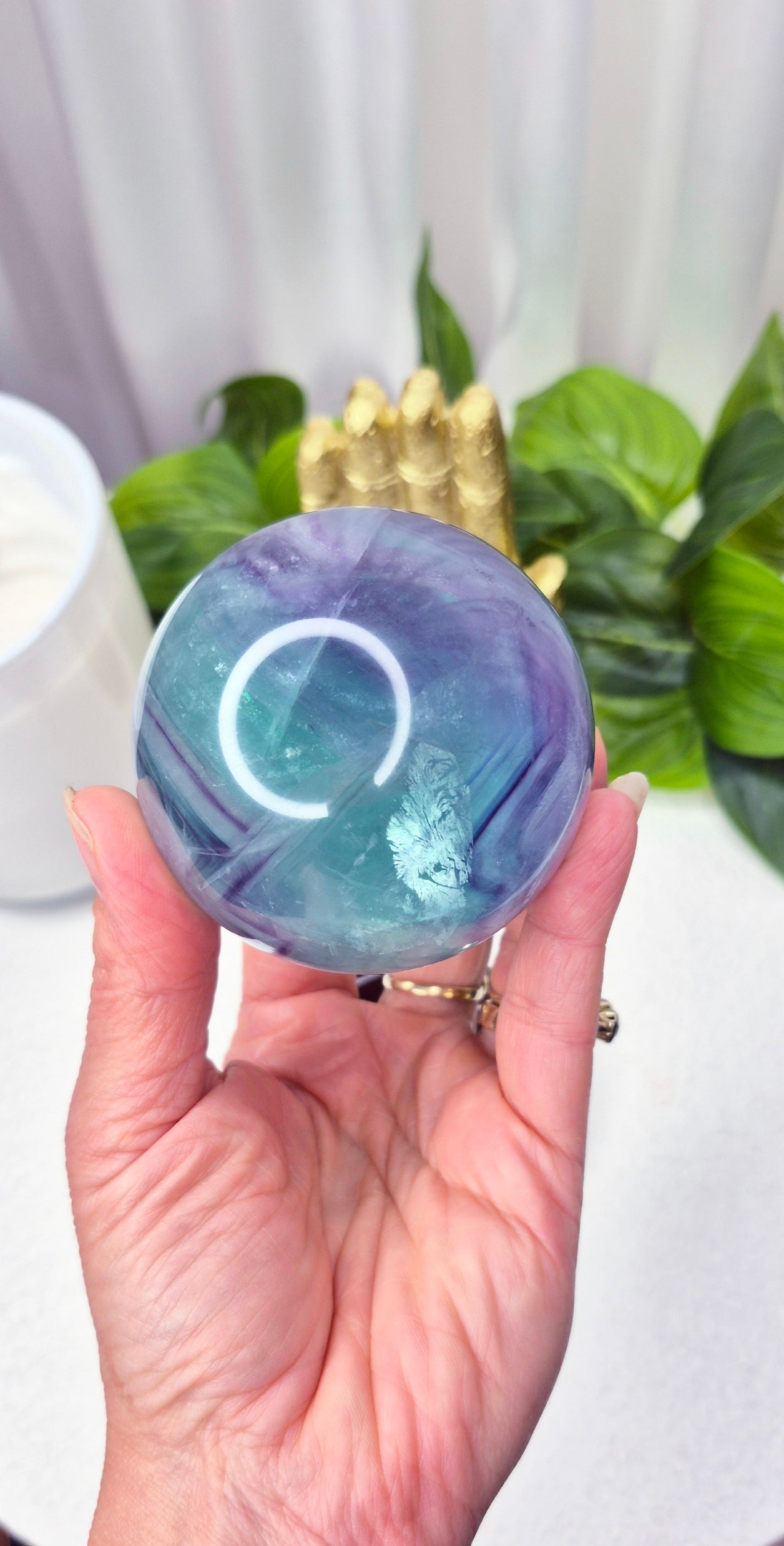 High Grade Rainbow Fluorite Sphere on Stand