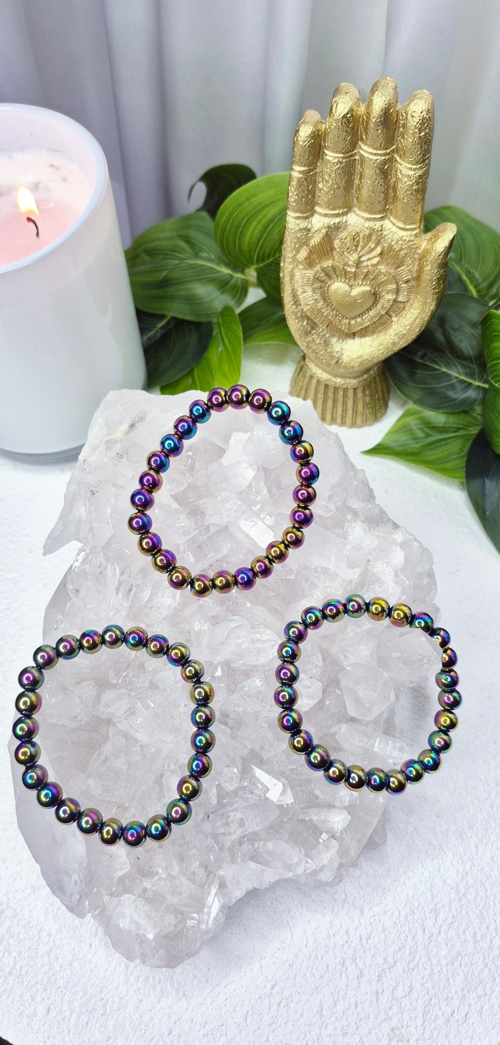 Aura Coated Haematite Beaded Bracelet