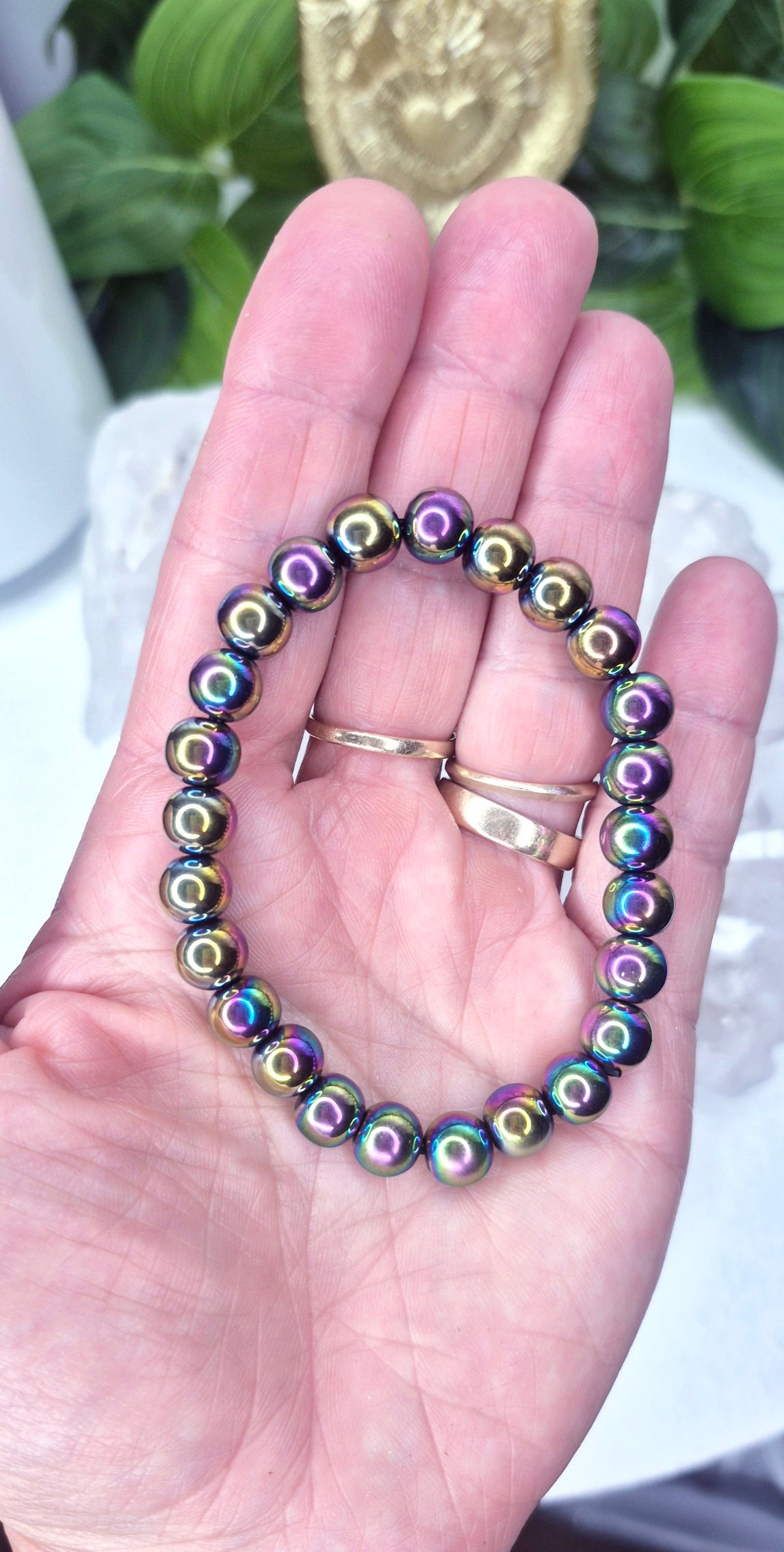 Aura Coated Haematite Beaded Bracelet
