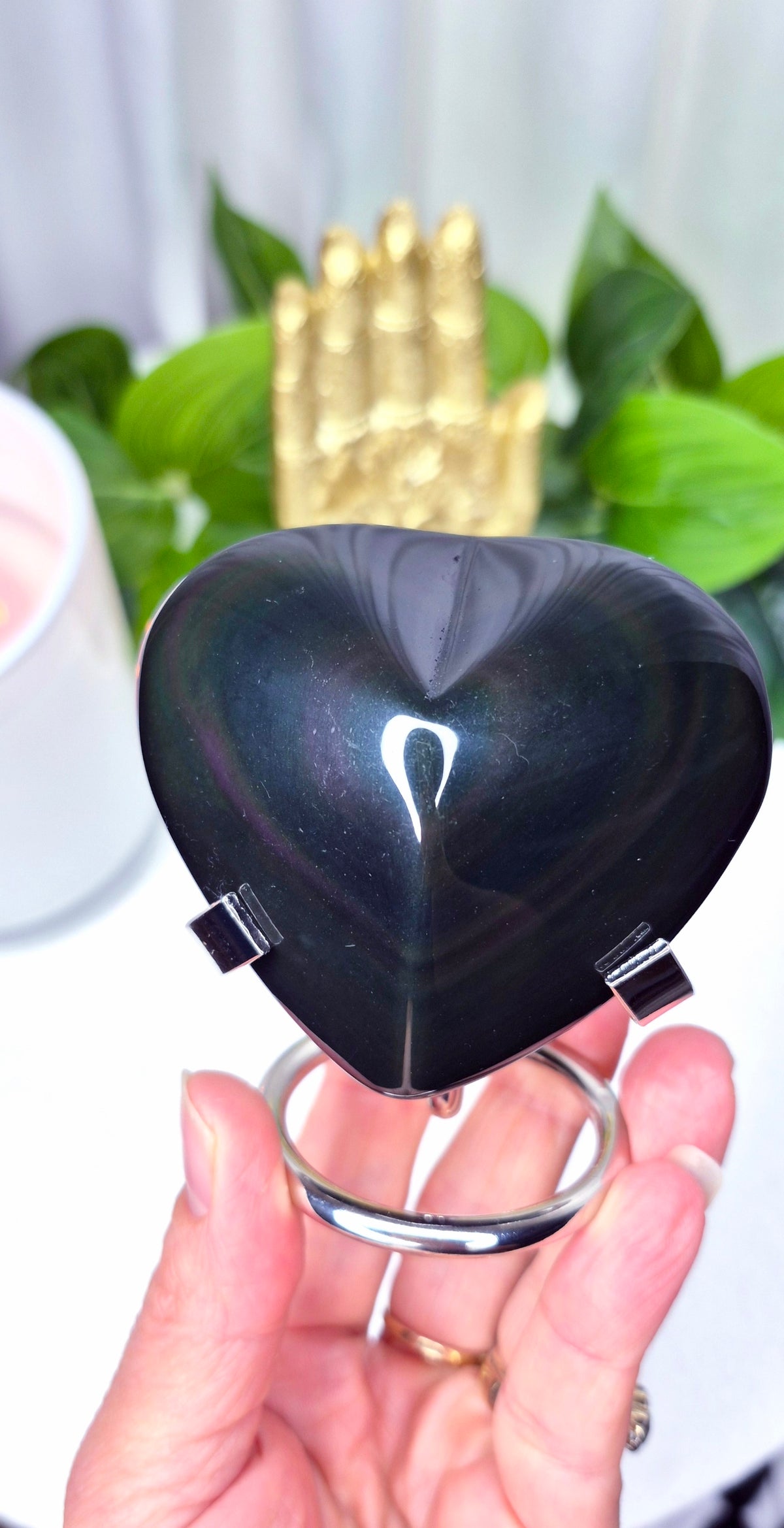Rainbow Obsidian Heart Carving on Stand