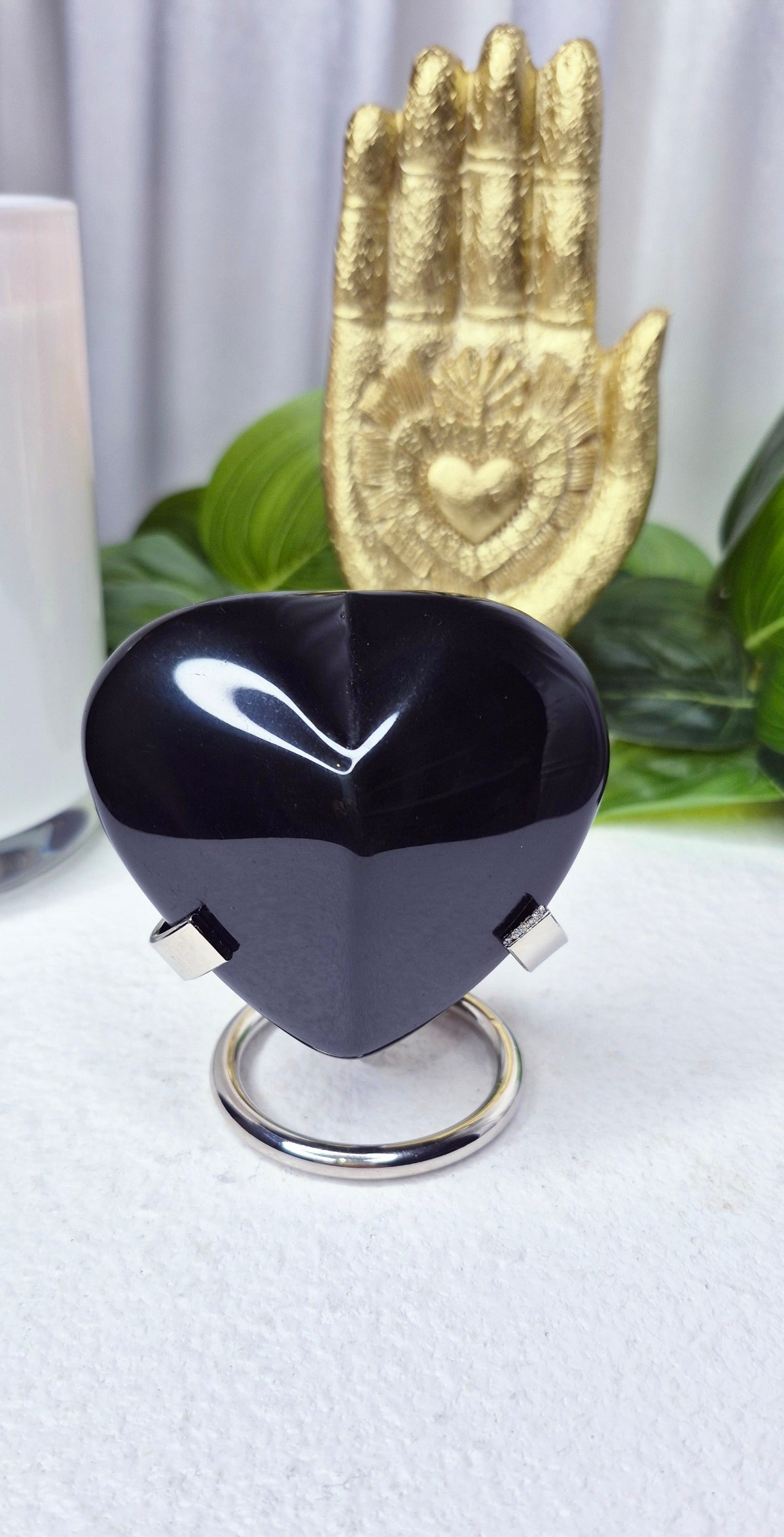 Rainbow Obsidian Heart Carving on Stand
