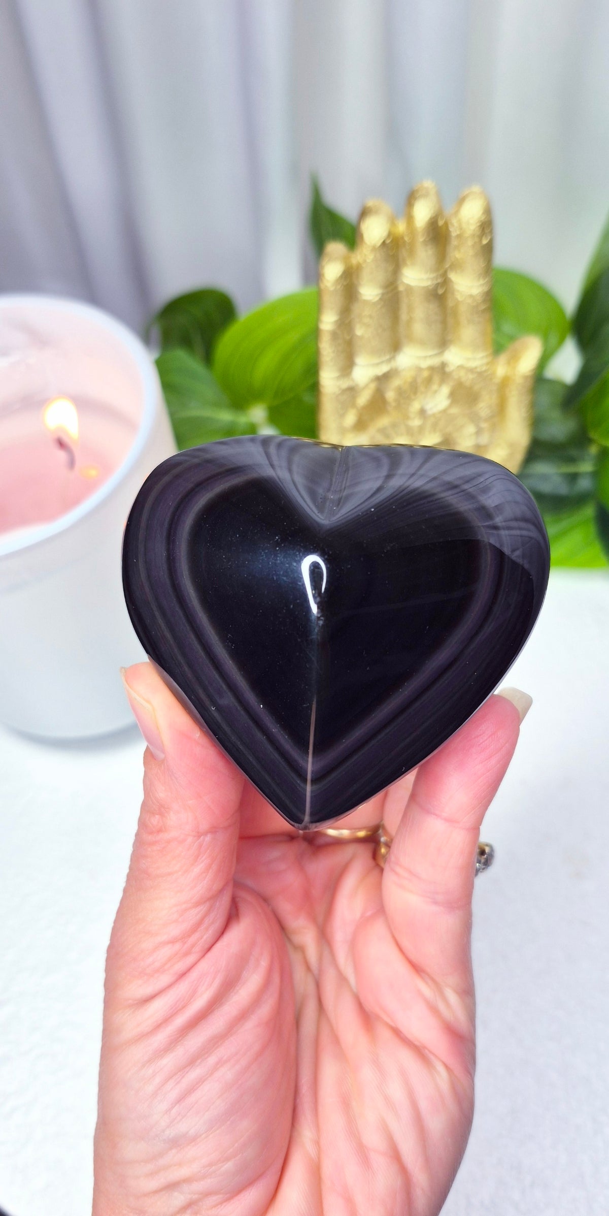 Rainbow Obsidian Heart Carving