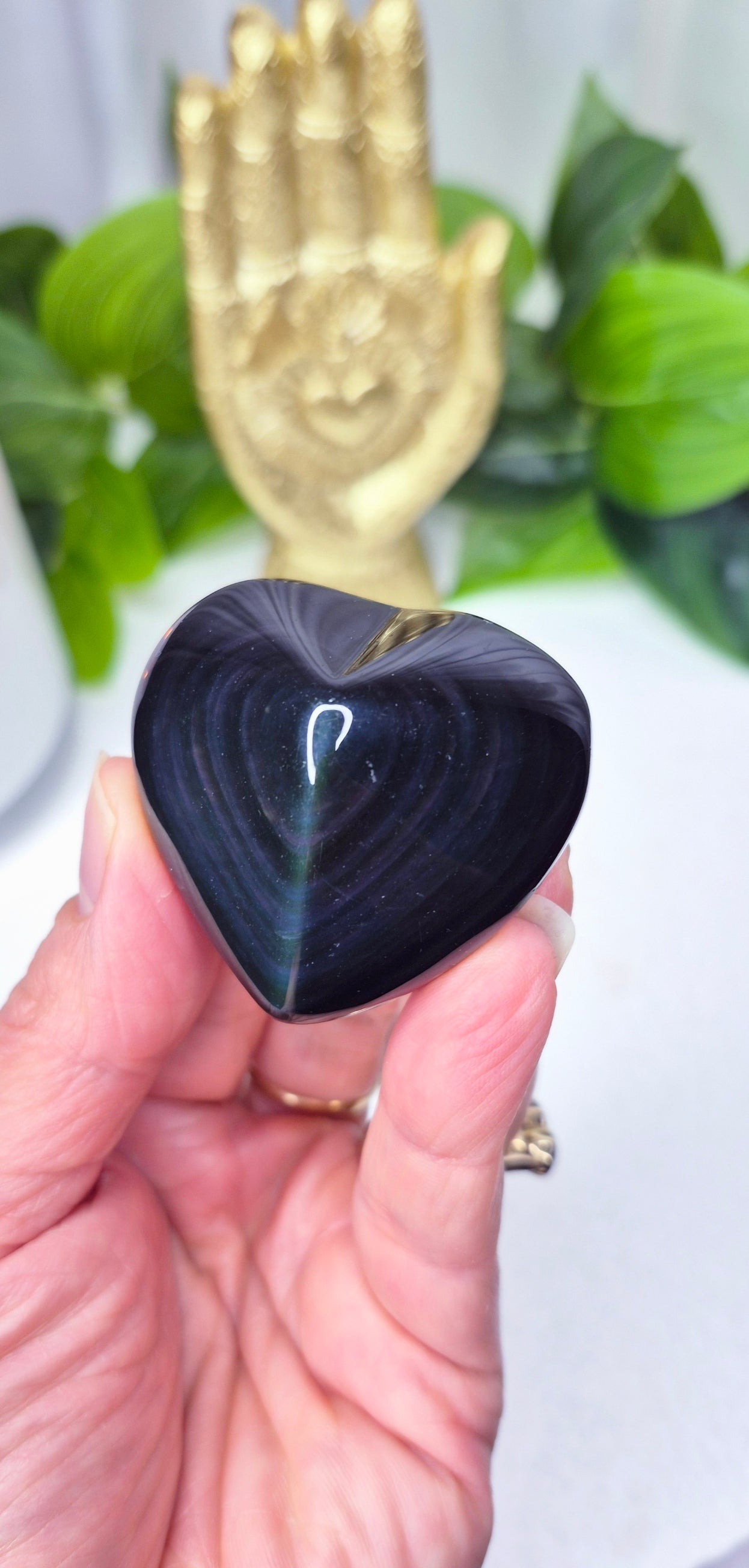 Rainbow Obsidian Heart Carving