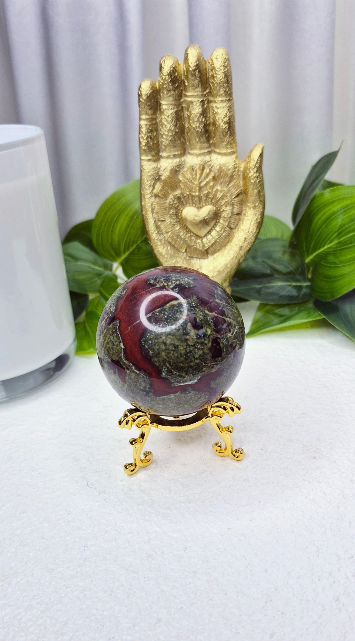 Dragon Bloodstone Sphere on stand