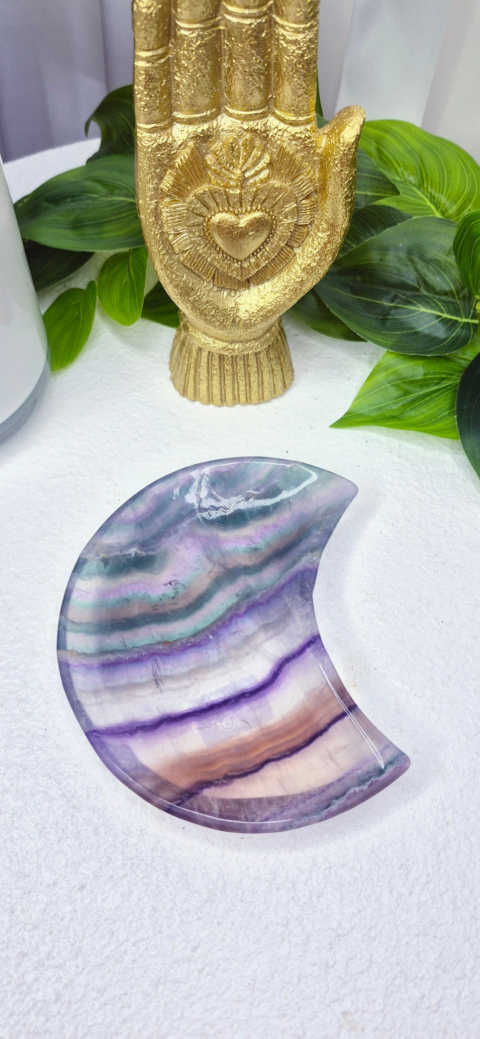 Rainbow Fluorite Moon Bowl Carving