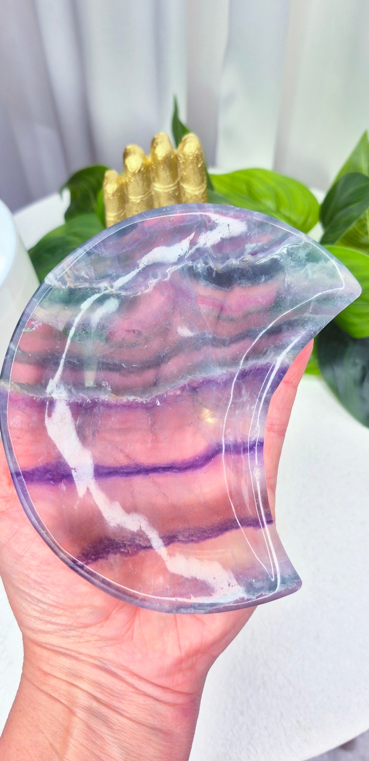 Rainbow Fluorite Moon Bowl Carving