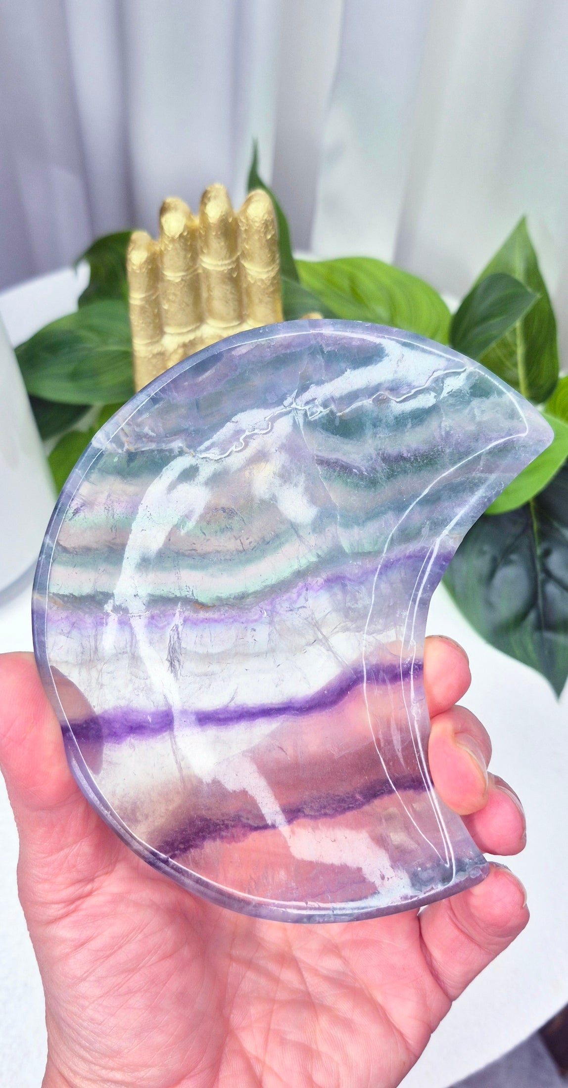 Rainbow Fluorite Moon Bowl Carving