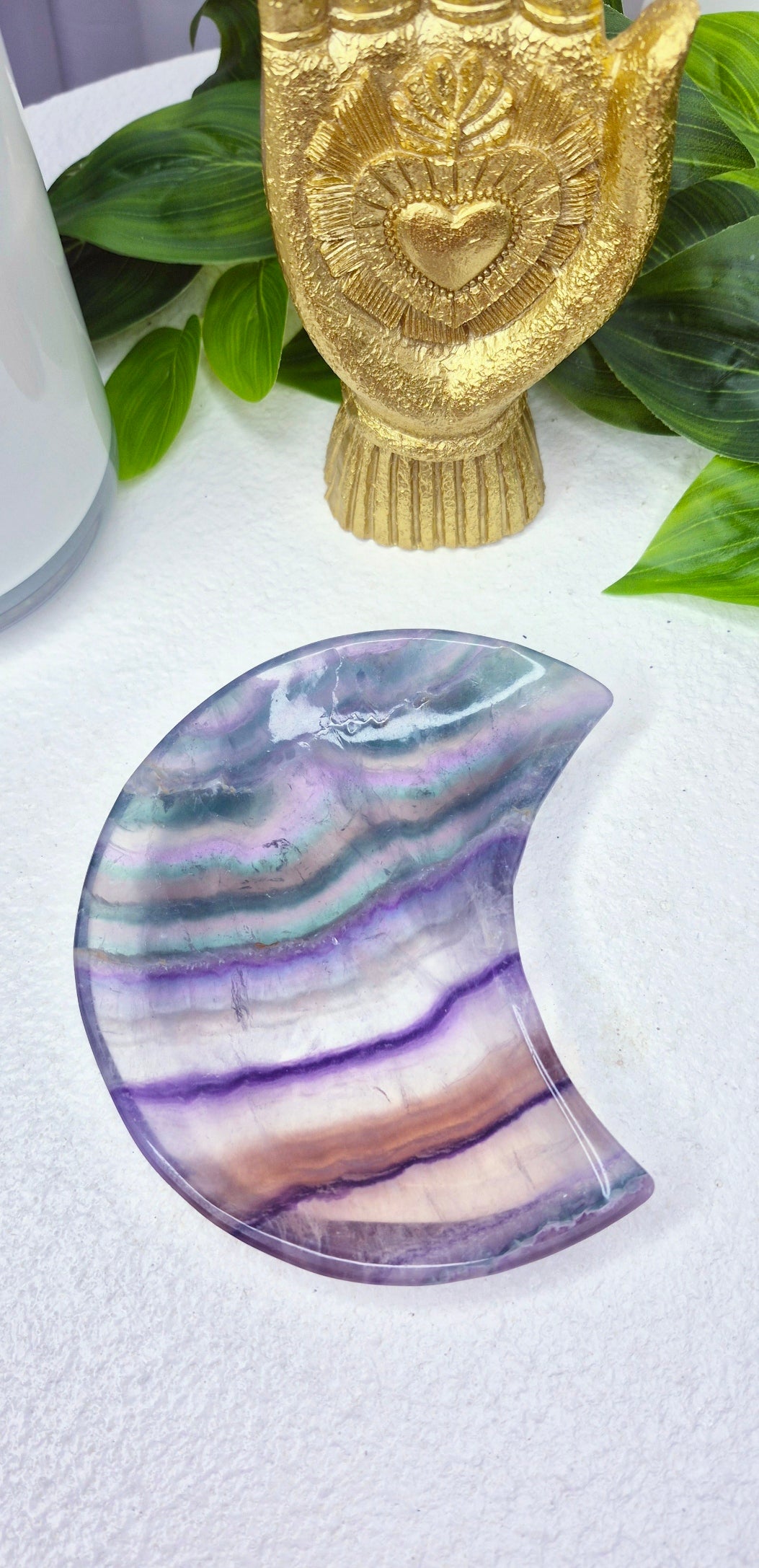 Rainbow Fluorite Moon Bowl Carving