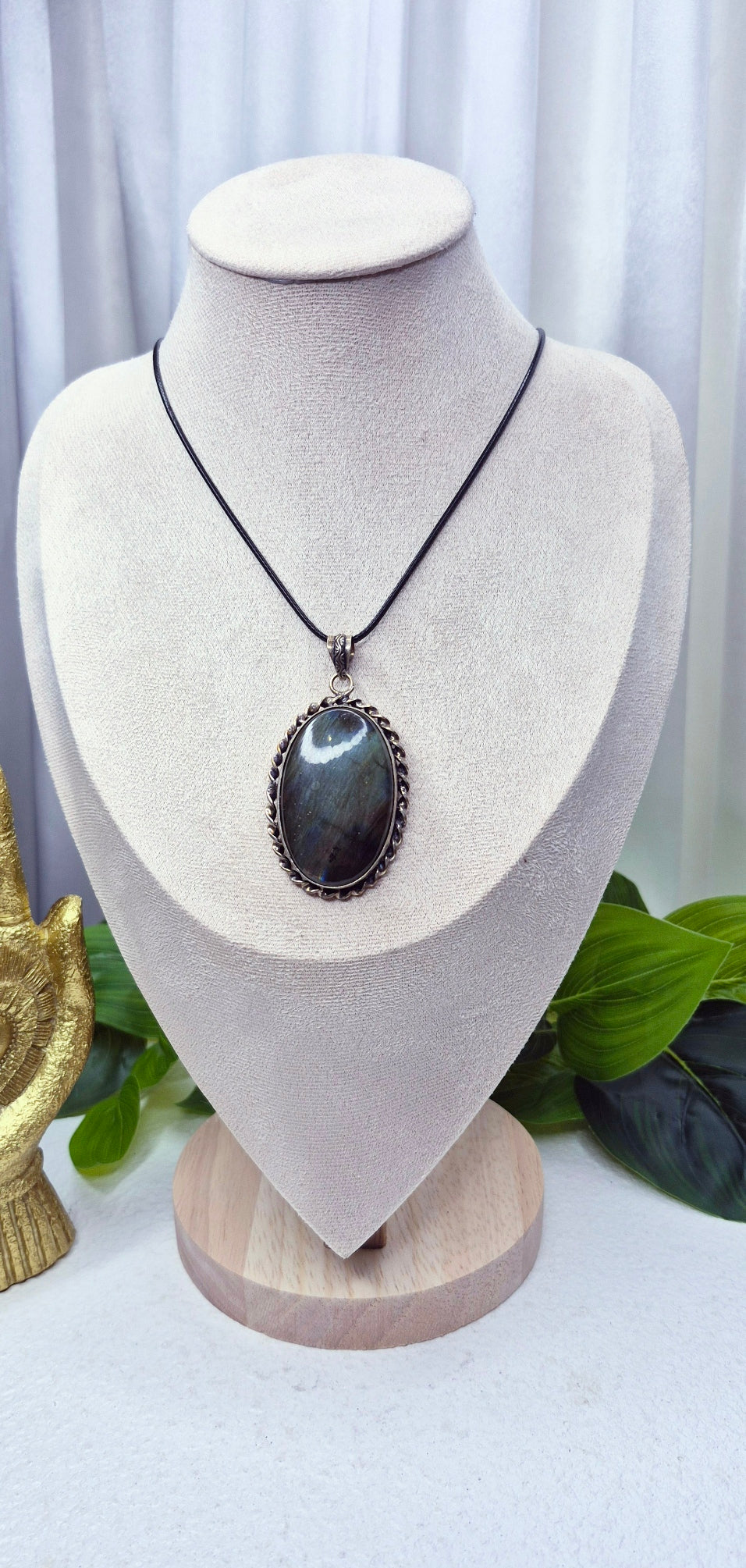 Labradorite Cabochon Crystal Pendant Set in German Silver