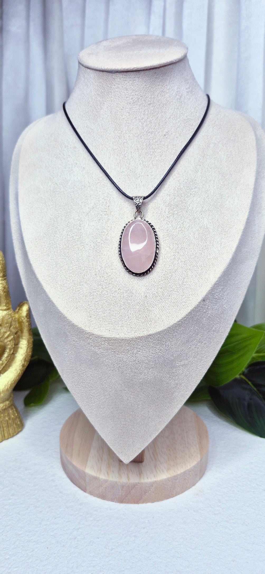 Rose Quartz Cabochon Crystal Pendant set in German Silver